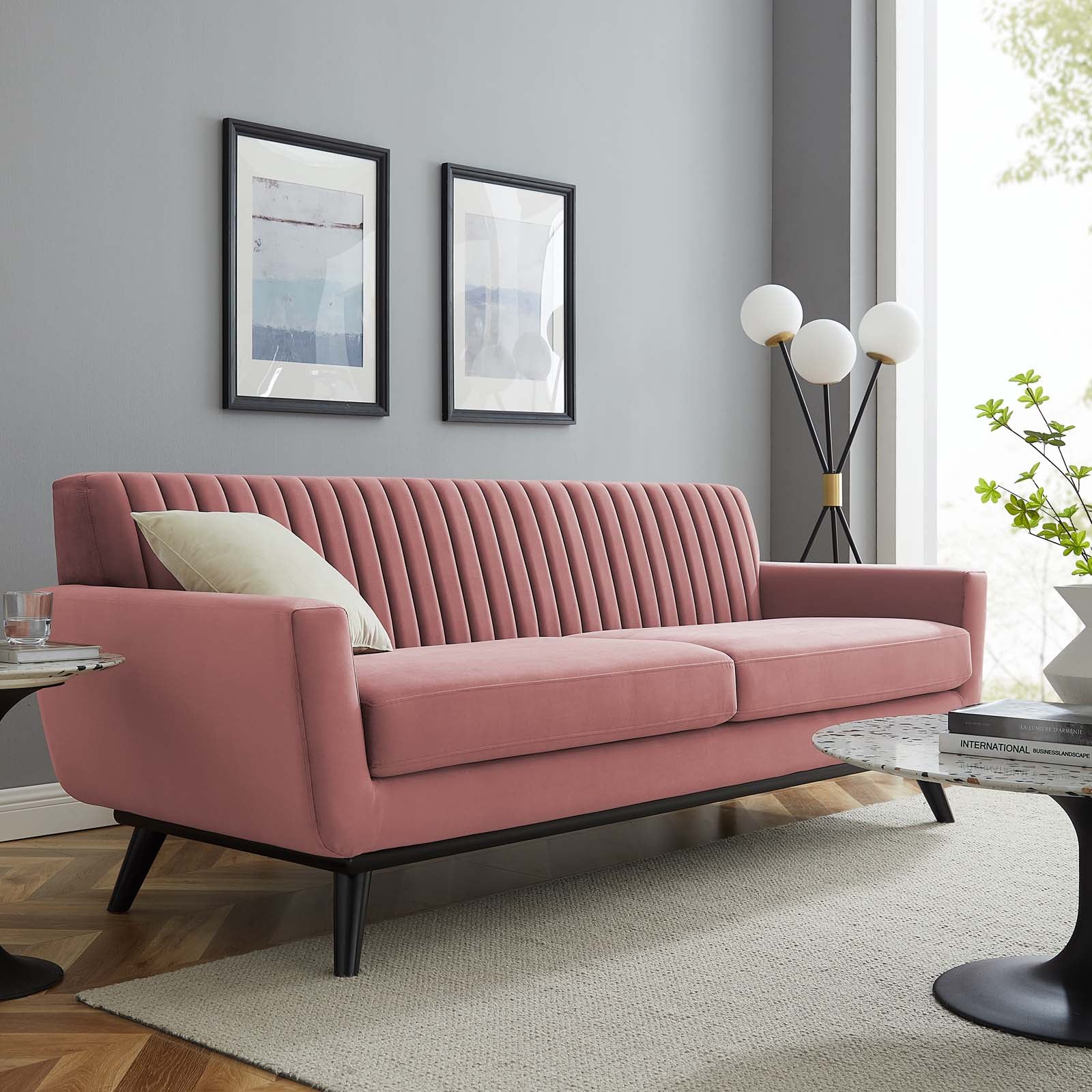 Modway Sofas & Couches - Engage Channel Tufted Performance Velvet Sofa Dusty Rose