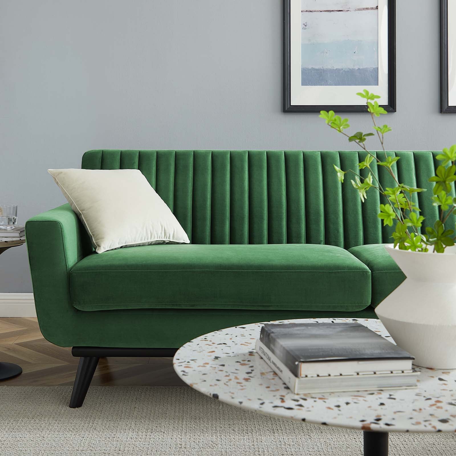 Modway Sofas & Couches - Engage Channel Tufted Performance Velvet Sofa Emerald