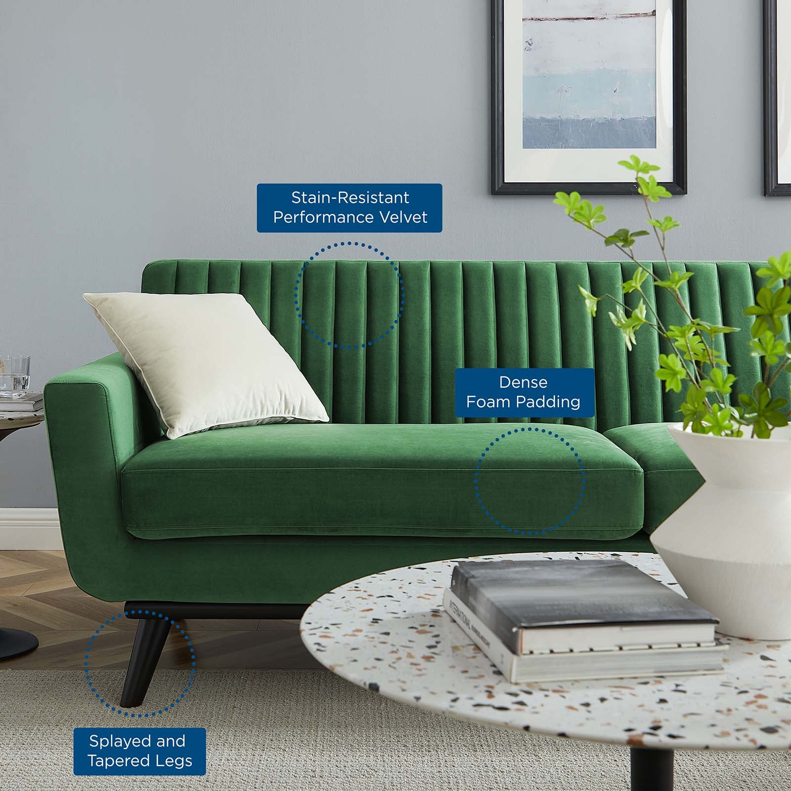 Modway Sofas & Couches - Engage Channel Tufted Performance Velvet Sofa Emerald