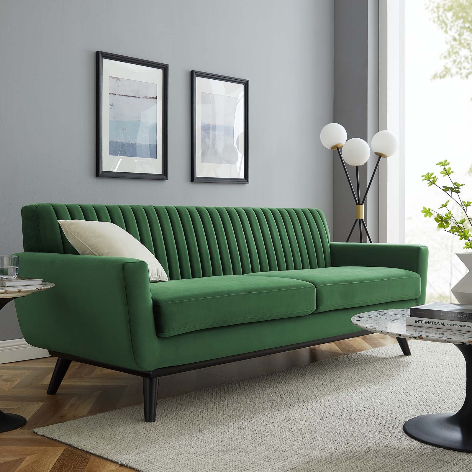 Modway Sofas & Couches - Engage Channel Tufted Performance Velvet Sofa Emerald