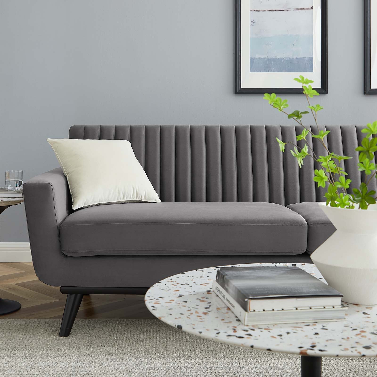 Modway Sofas & Couches - Engage Channel Tufted Performance Velvet Sofa Gray