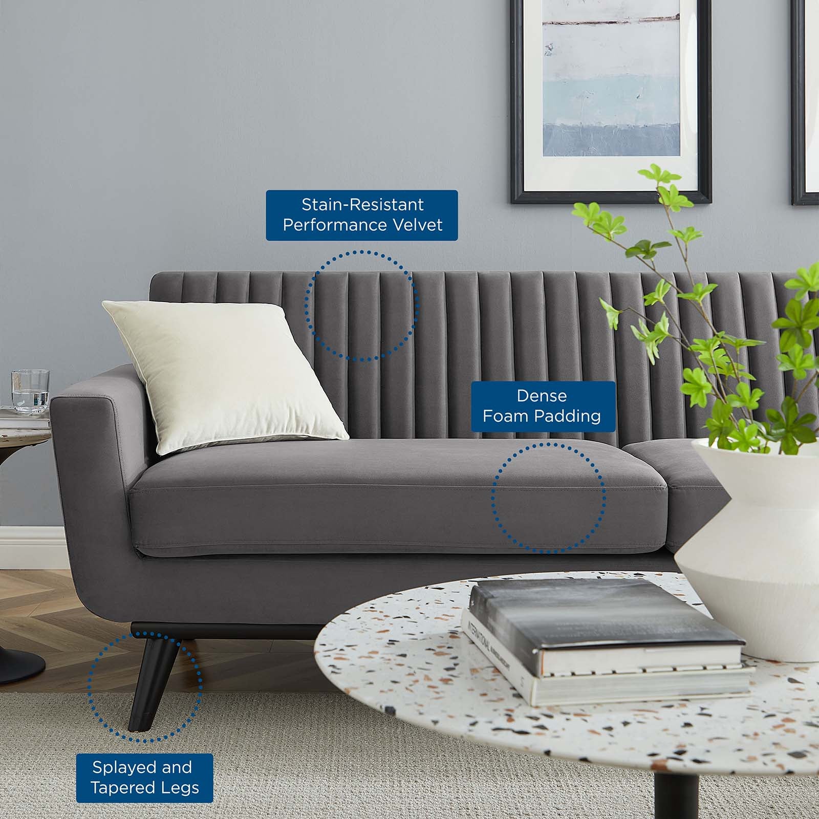Modway Sofas & Couches - Engage Channel Tufted Performance Velvet Sofa Gray