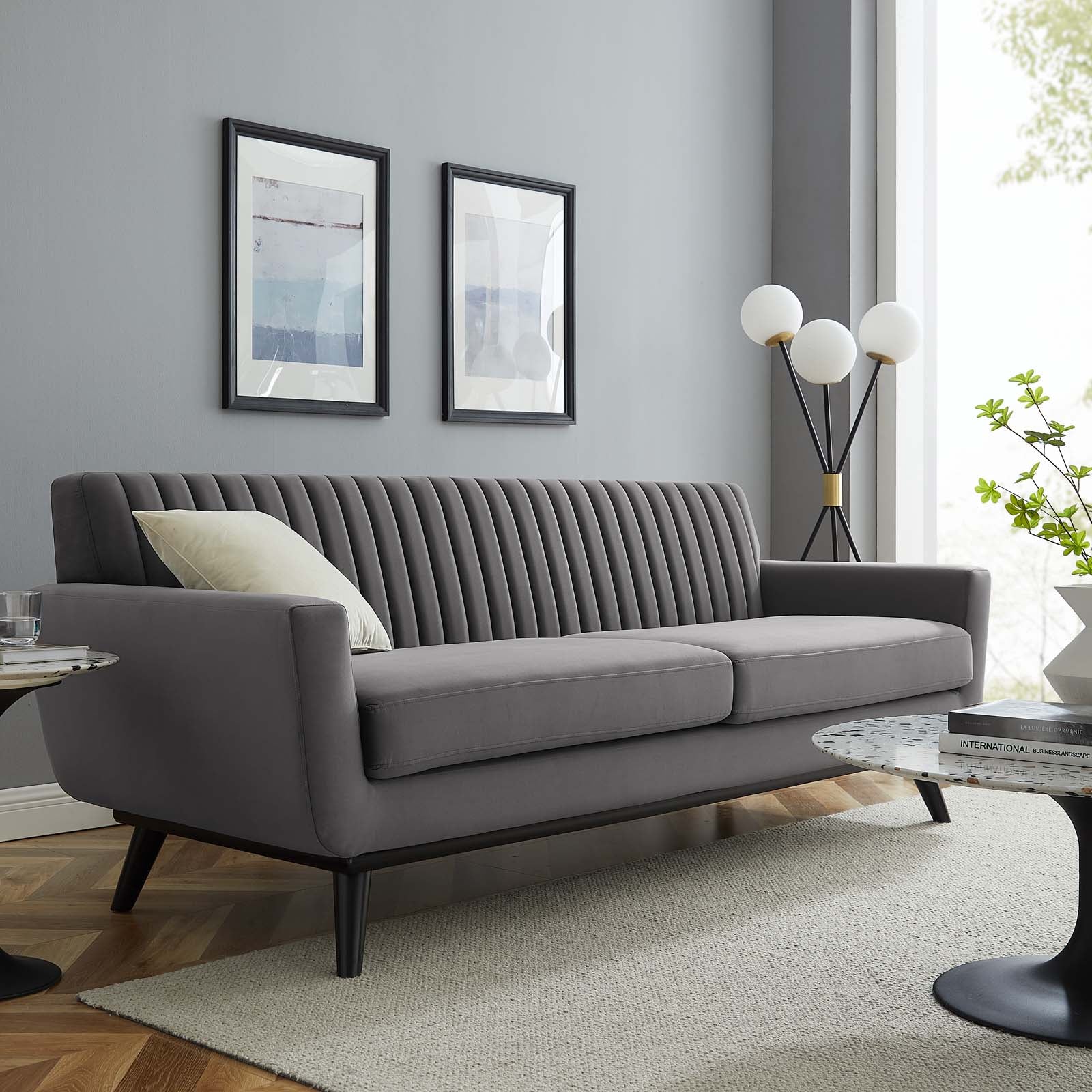 Modway Sofas & Couches - Engage Channel Tufted Performance Velvet Sofa Gray