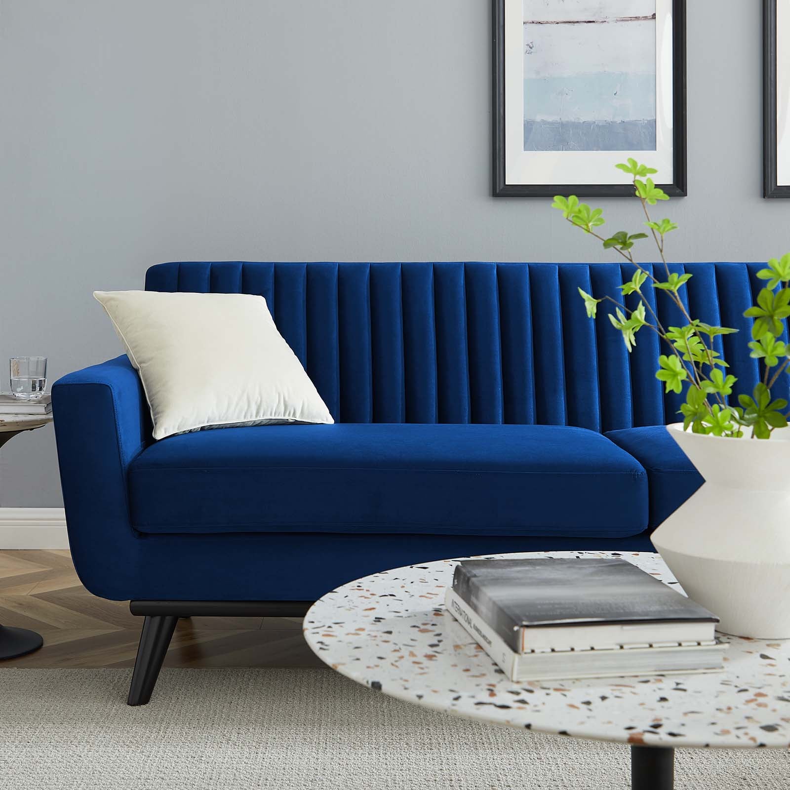 Modway Sofas & Couches - Engage Channel Tufted Performance Velvet Sofa Navy