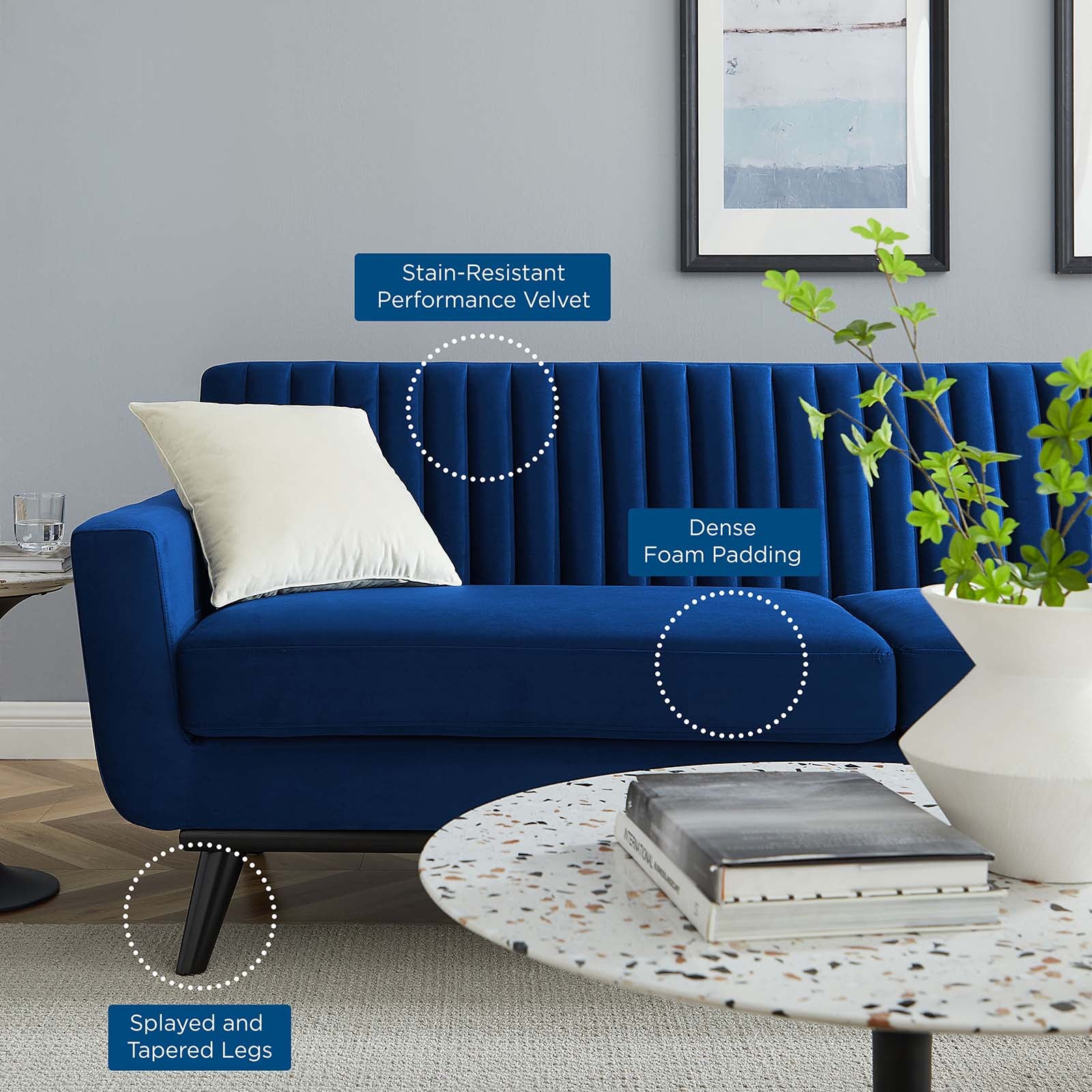 Modway Sofas & Couches - Engage Channel Tufted Performance Velvet Sofa Navy