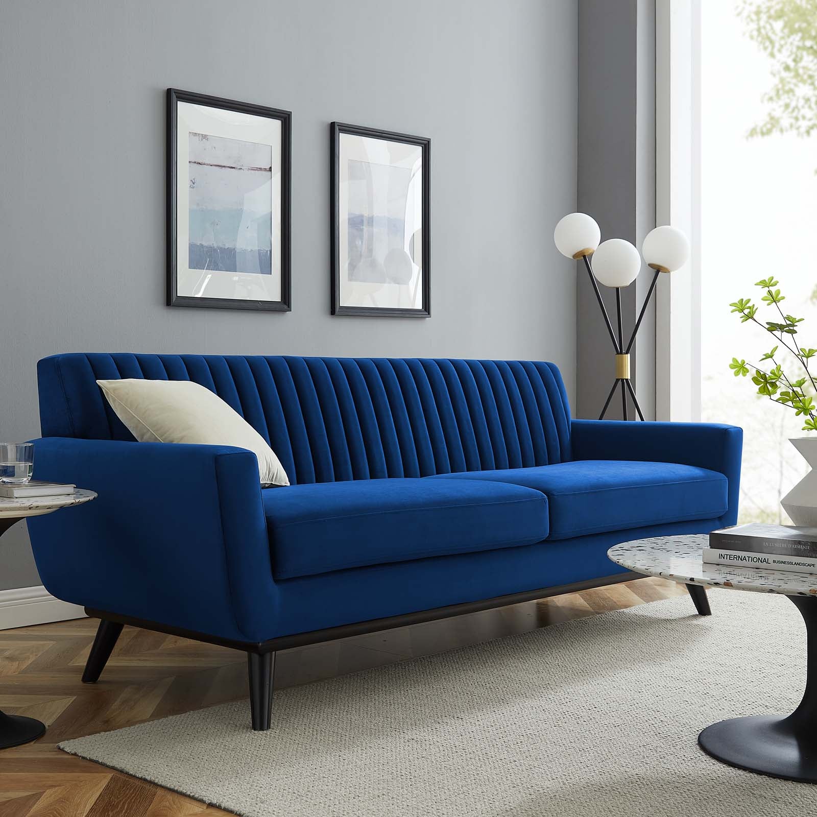 Modway Sofas & Couches - Engage Channel Tufted Performance Velvet Sofa Navy