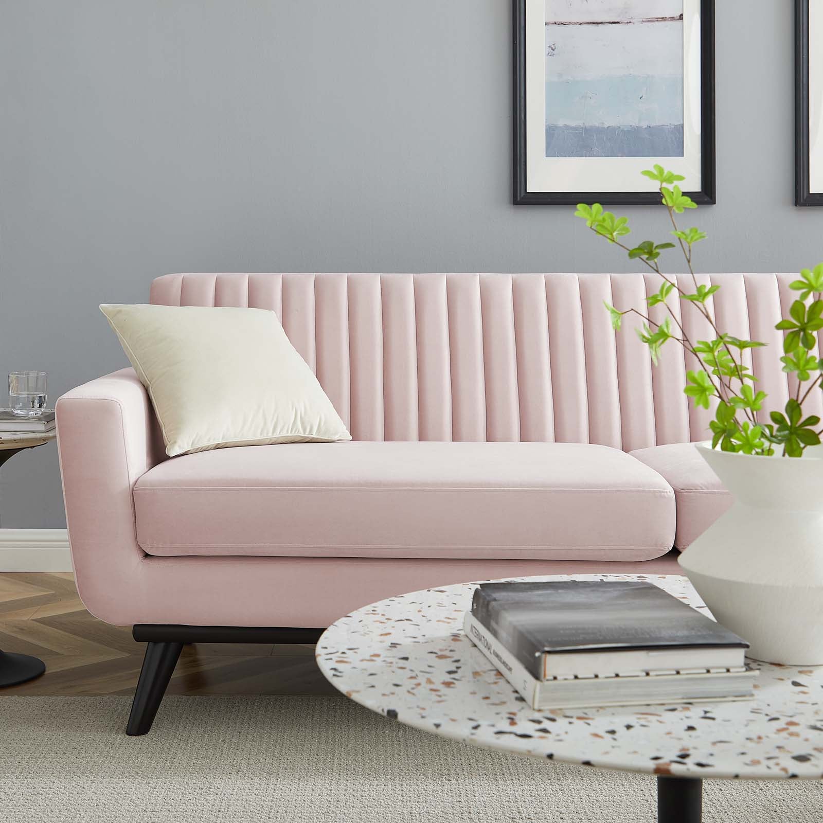Modway Sofas & Couches - Engage Channel Tufted Performance Velvet Sofa Pink