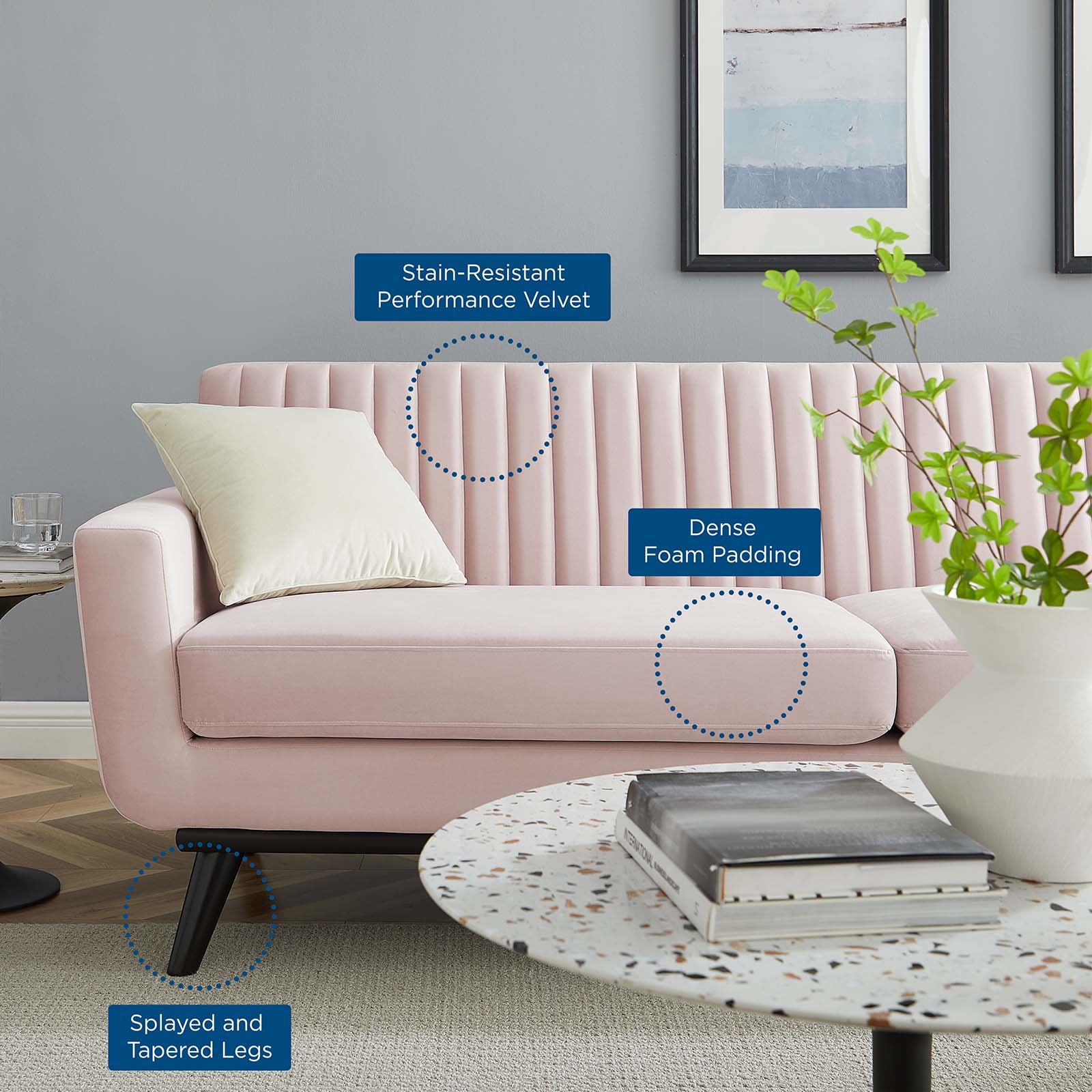 Modway Sofas & Couches - Engage Channel Tufted Performance Velvet Sofa Pink