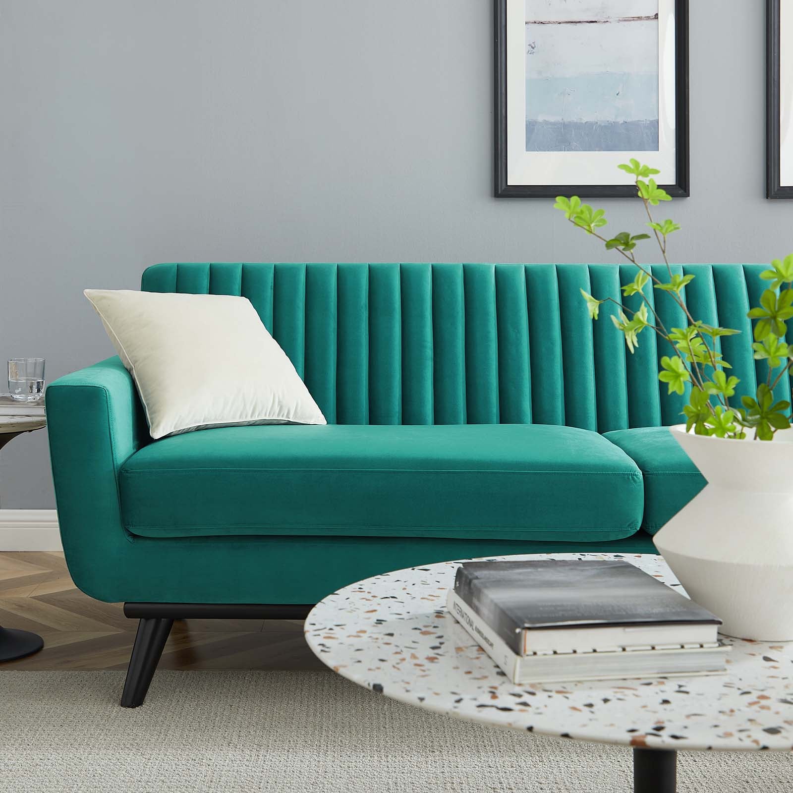Modway Sofas & Couches - Engage Channel Tufted Performance Velvet Sofa Teal