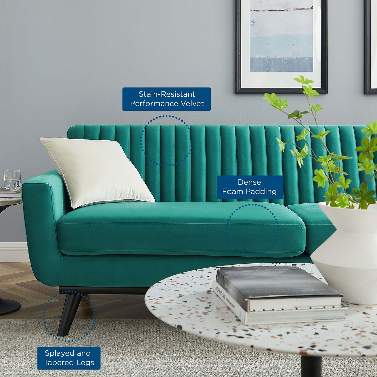 Modway Sofas & Couches - Engage Channel Tufted Performance Velvet Sofa Teal