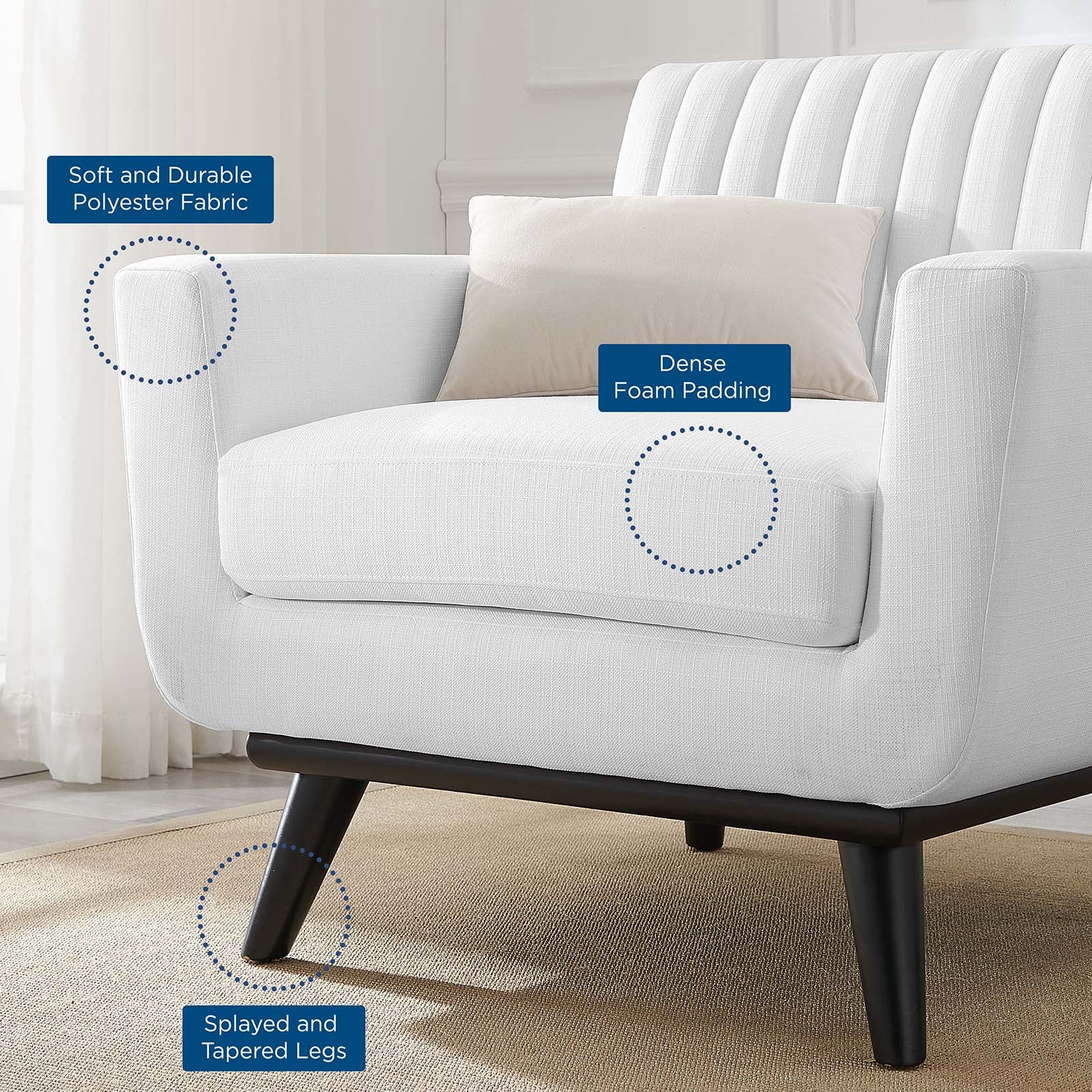 Modway Accent Chairs - Engage Channel Tufted Fabric Armchair White