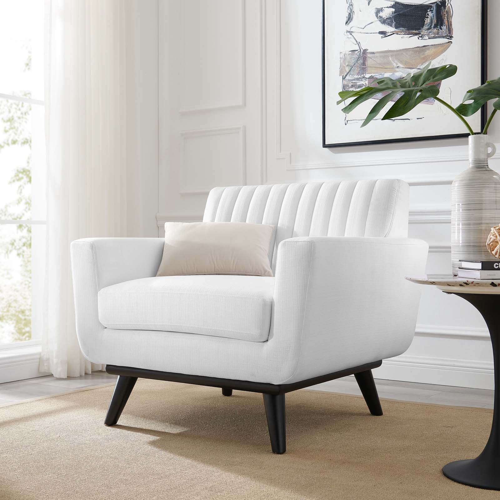 Modway Accent Chairs - Engage Channel Tufted Fabric Armchair White