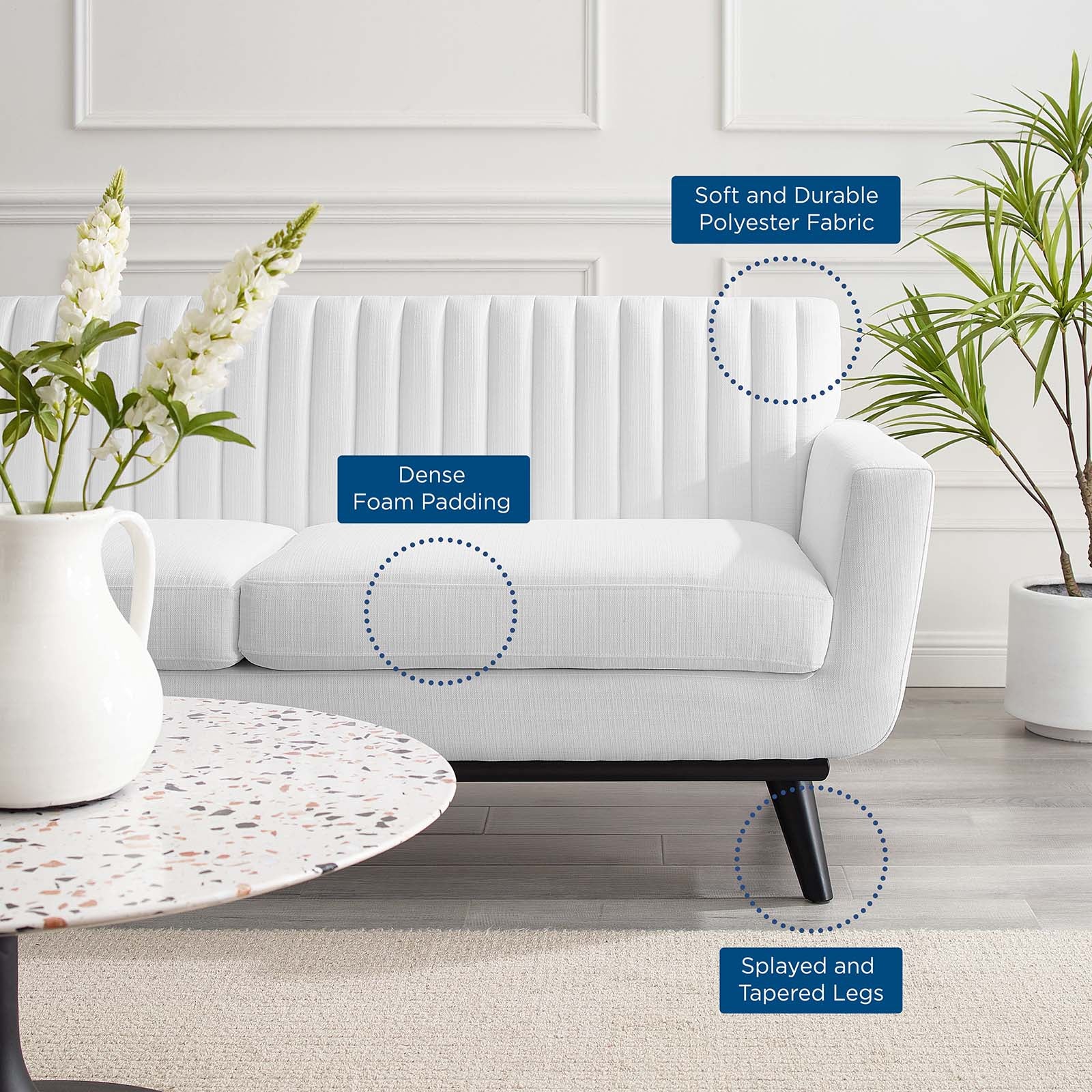 Modway Loveseats - Engage Channel Tufted Fabric Loveseat White