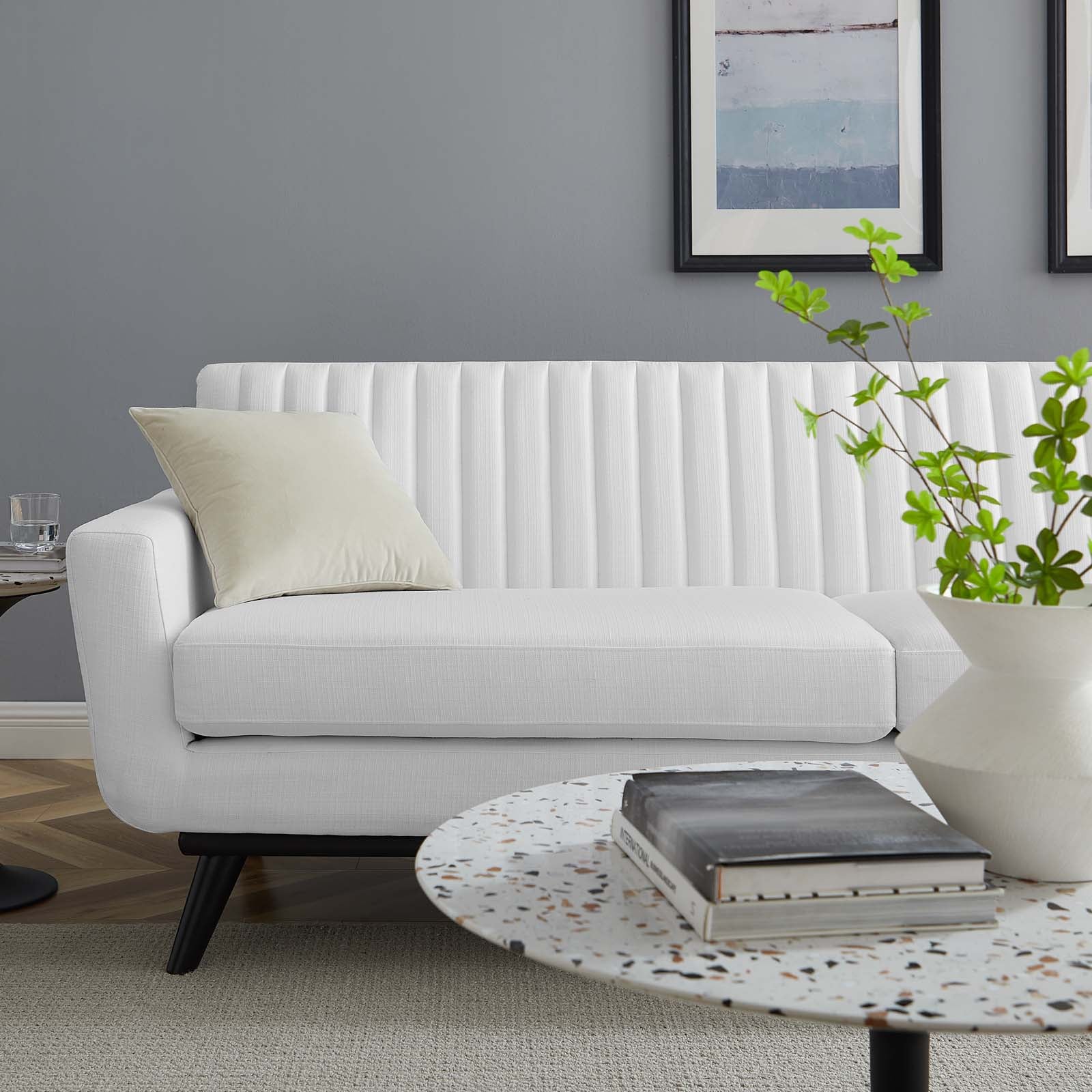 Modway Sofas & Couches - Engage Channel Tufted Fabric Sofa White