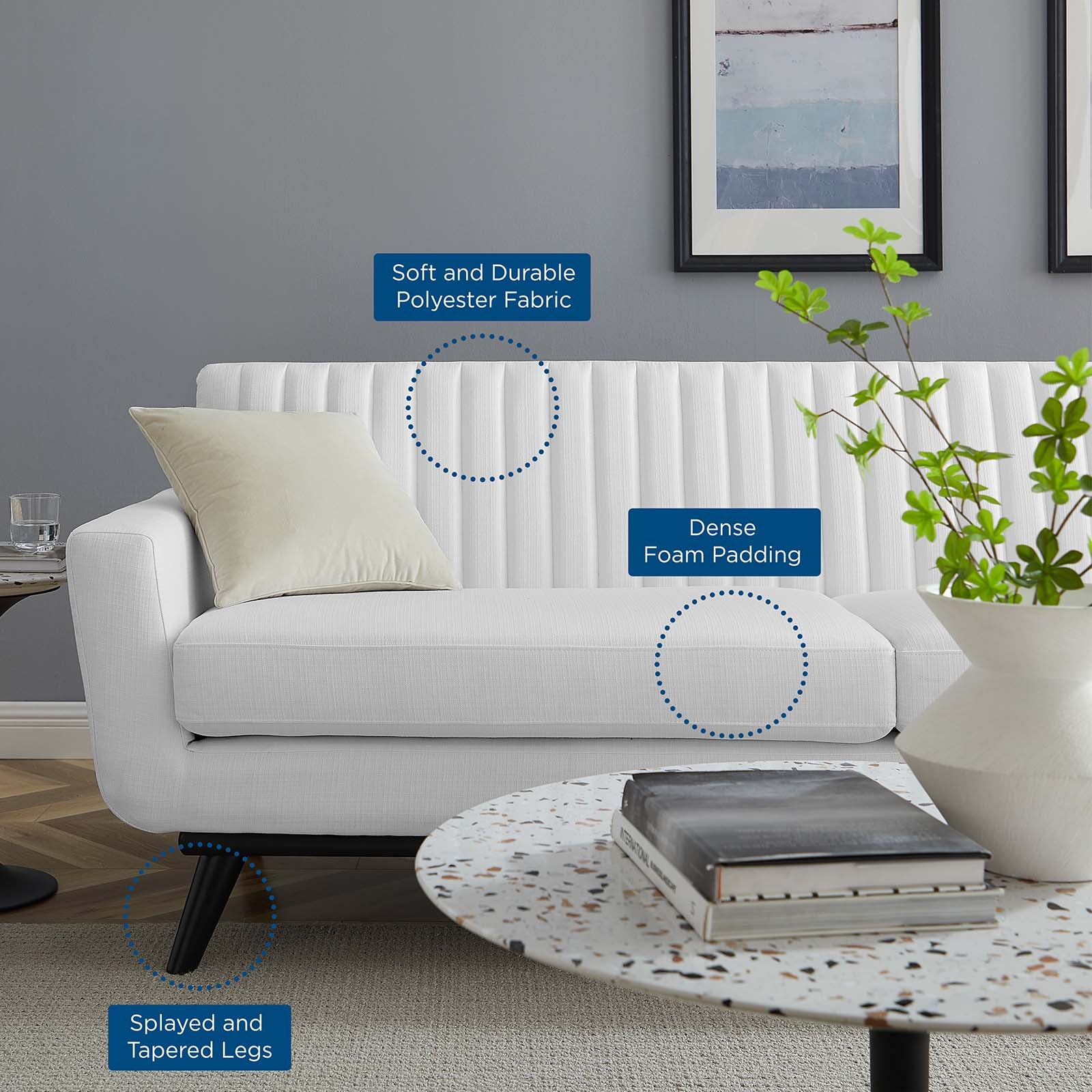 Modway Sofas & Couches - Engage Channel Tufted Fabric Sofa White