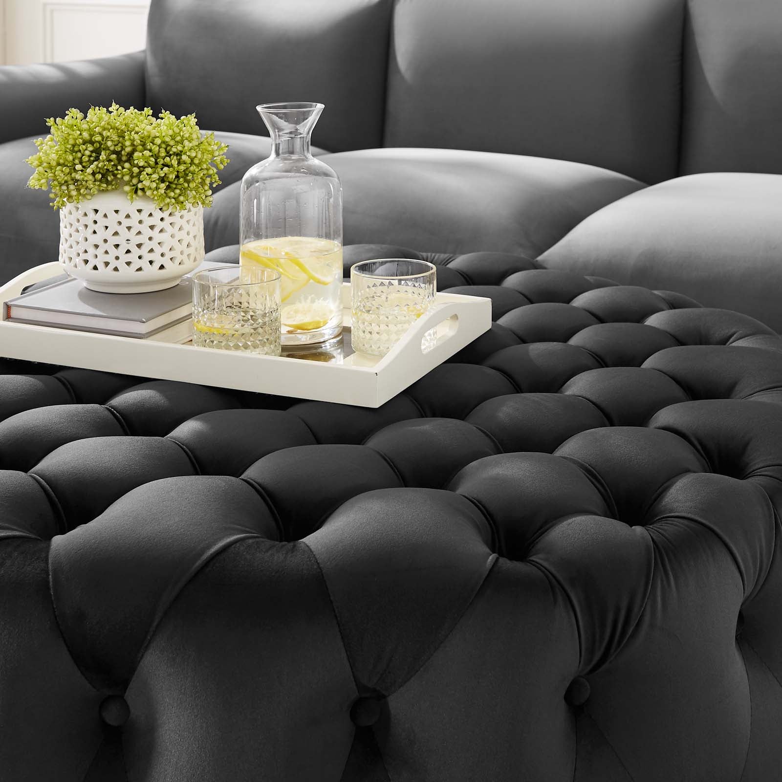 Modway Ottomans & Stools - Amour Tufted Button Large Round Performance Velvet Ottoman Black