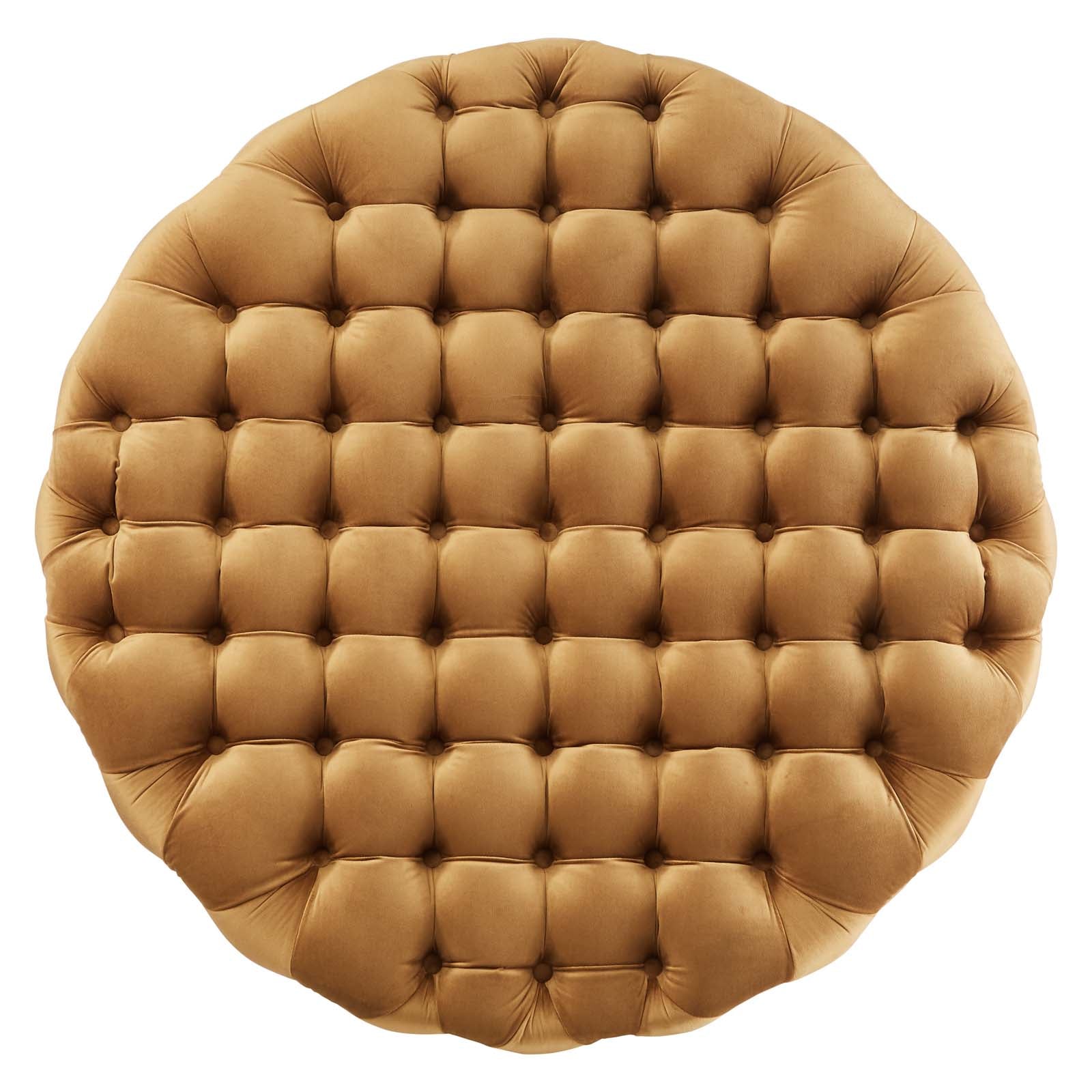 Modway Ottomans & Stools - Amour Tufted Button Large Round Performance Velvet Ottoman Cognac