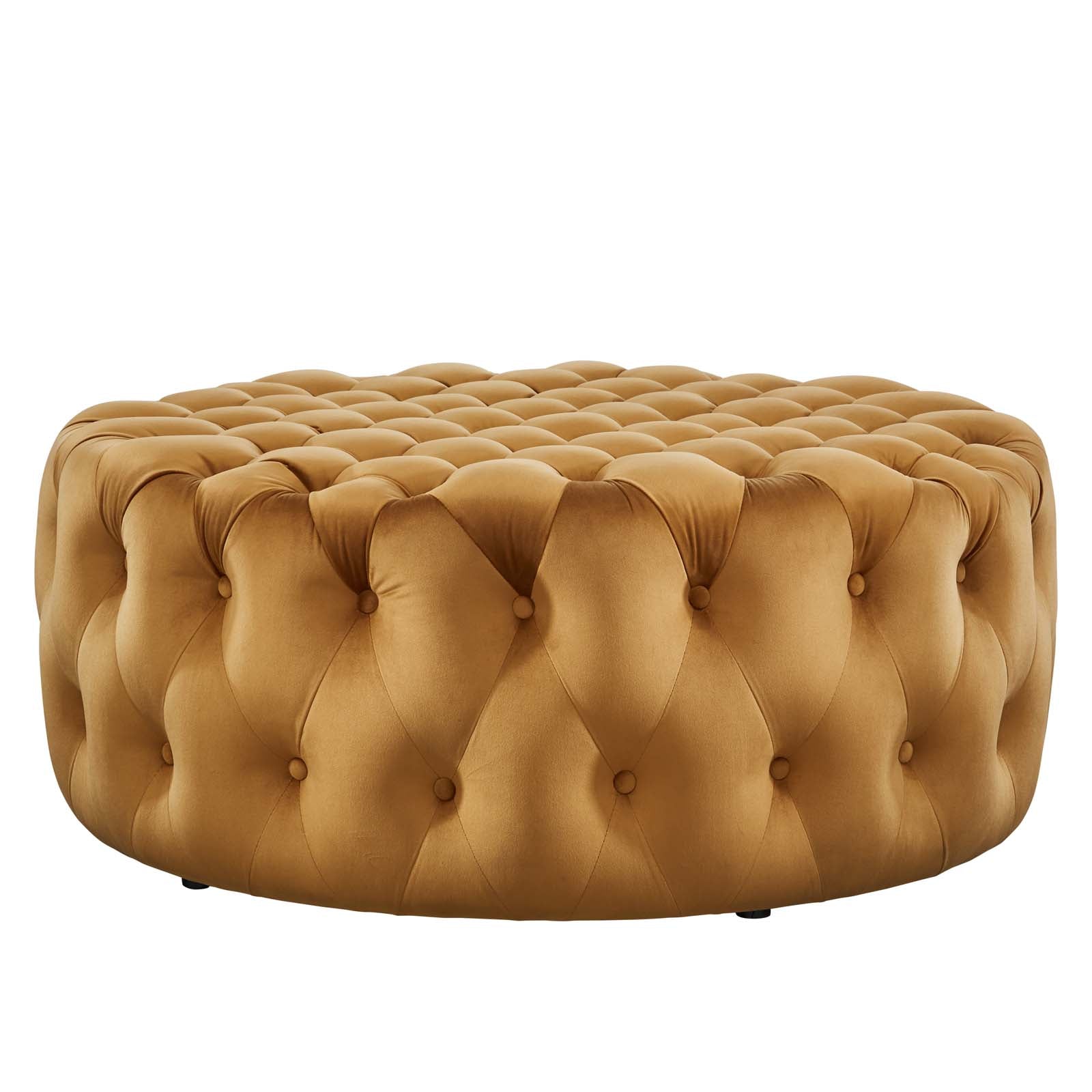 Modway Ottomans & Stools - Amour Tufted Button Large Round Performance Velvet Ottoman Cognac