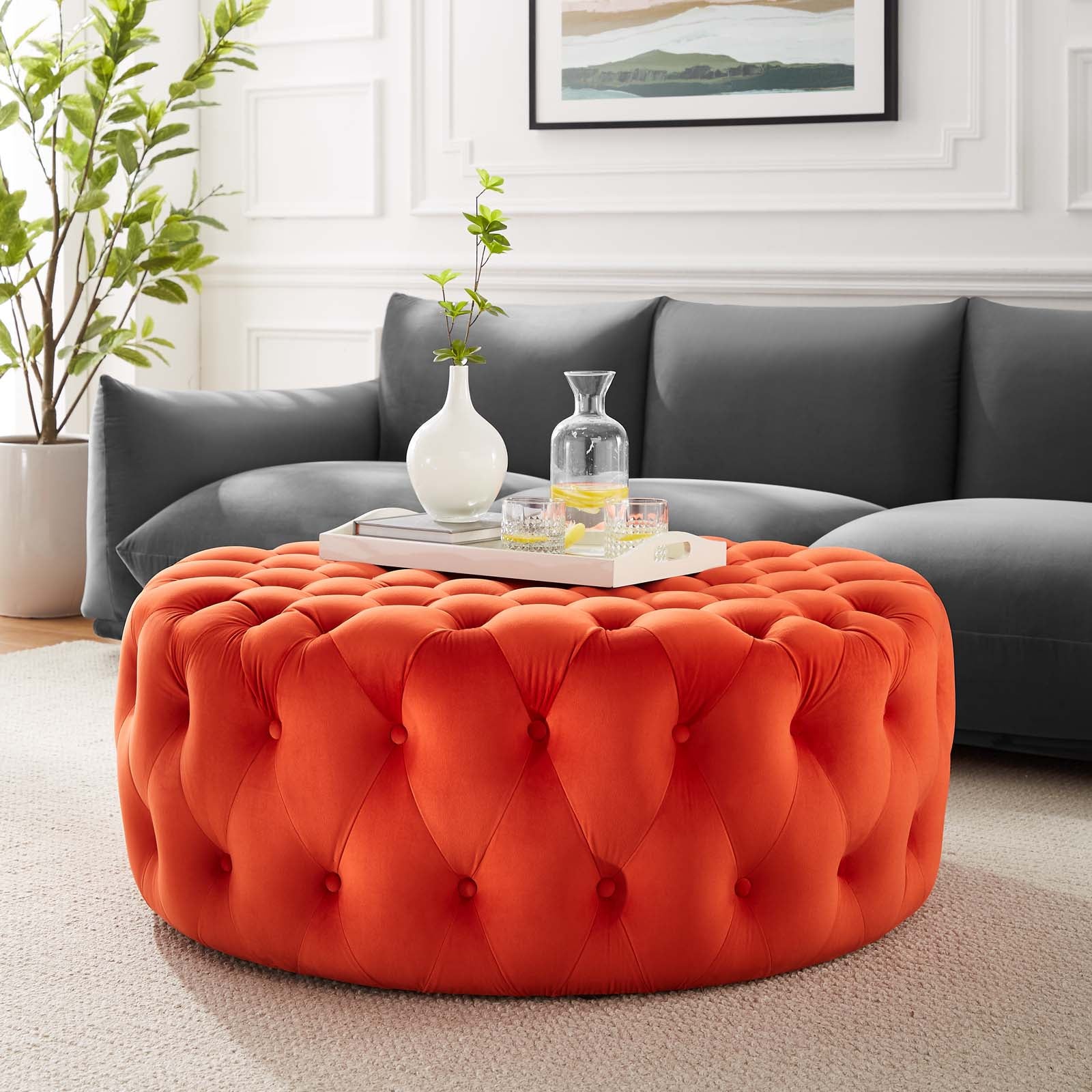 Orange clearance velvet ottoman