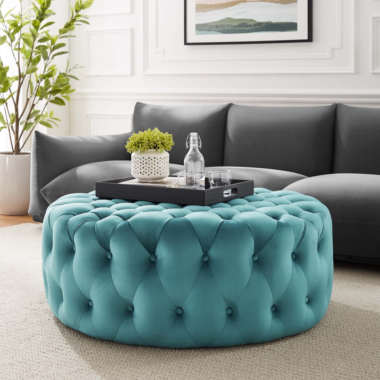 Curves Tufted Round Ottoman by Ave Six - Office Star - Madison Seating