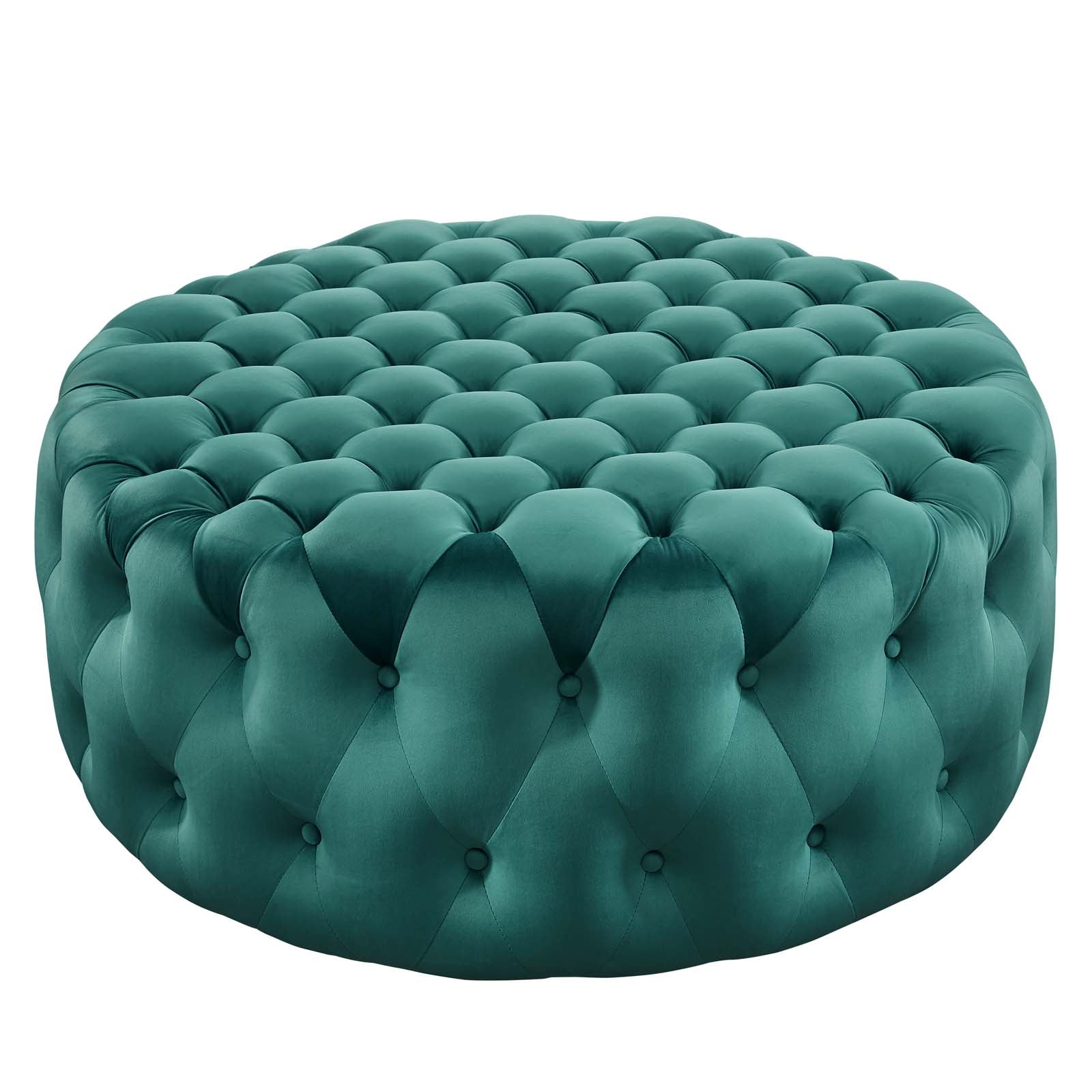 Modway Ottomans & Stools - Amour Tufted Button Large Round Performance Velvet Ottoman Teal