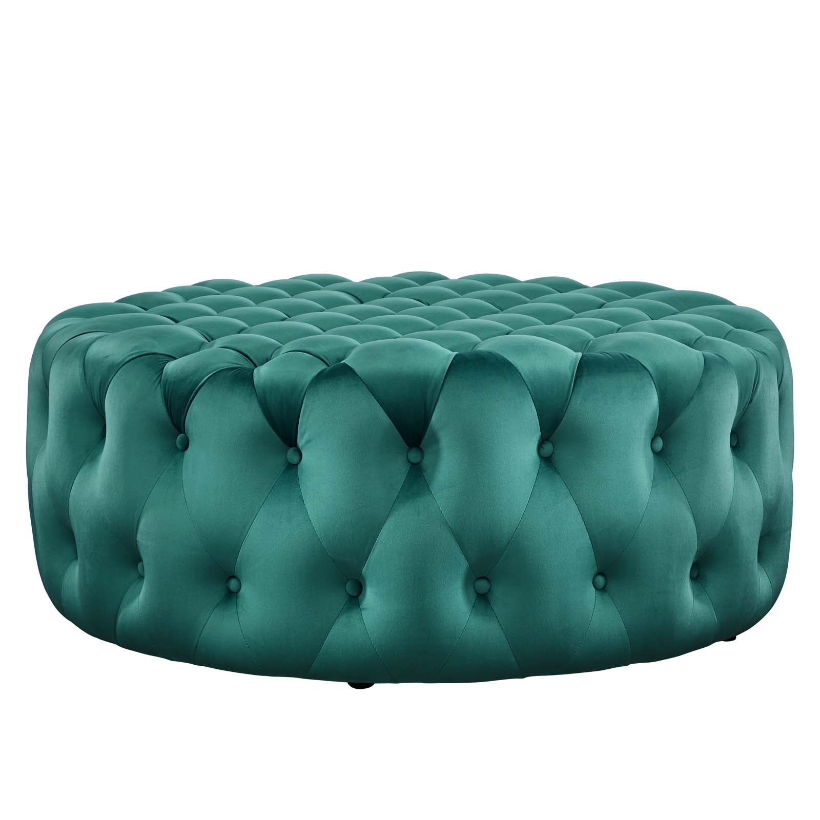 Modway Ottomans & Stools - Amour Tufted Button Large Round Performance Velvet Ottoman Teal