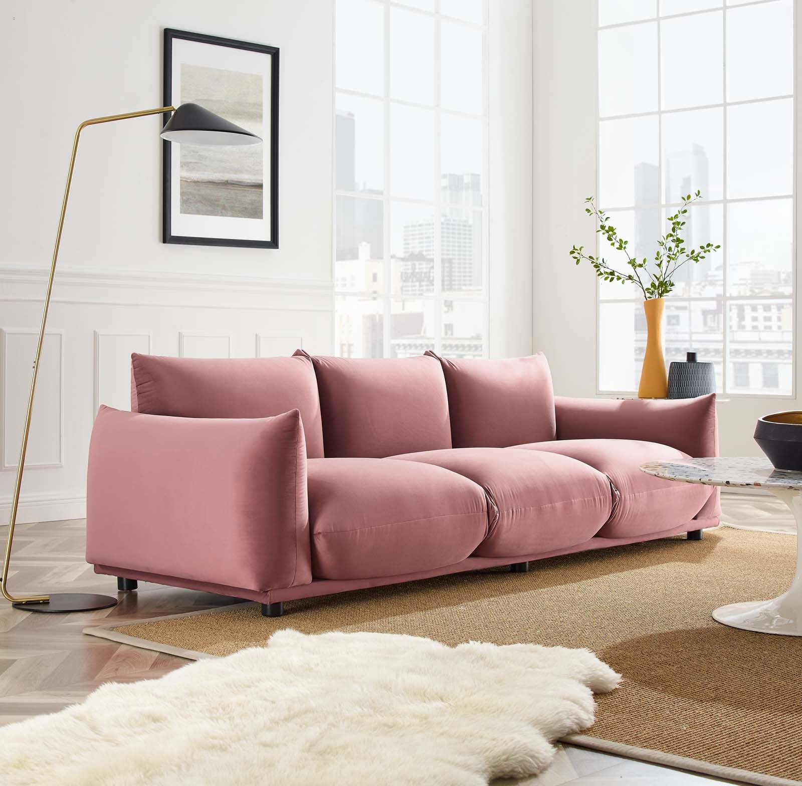 Modway Sofas & Couches - Copious Performance Velvet Sofa Dusty Rose