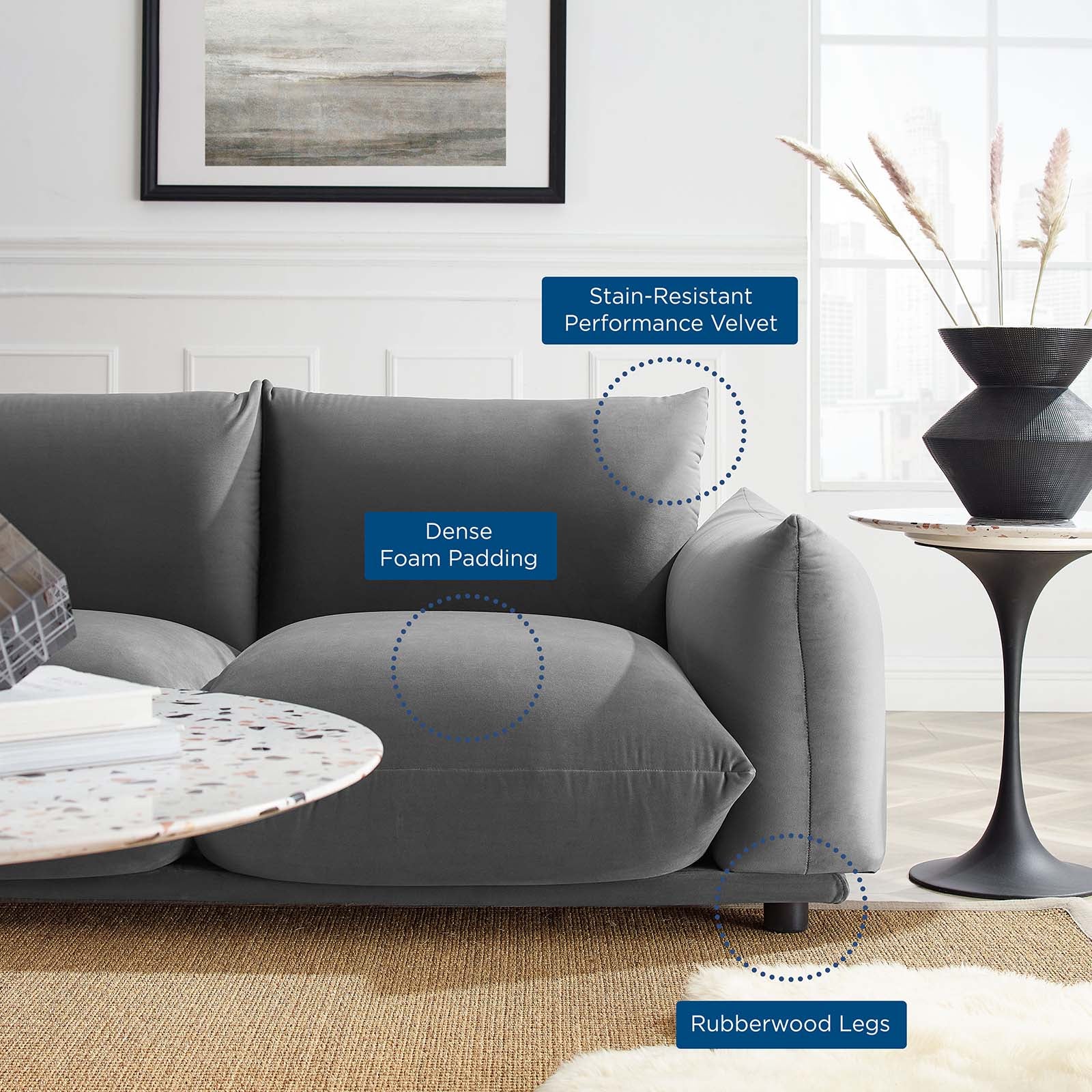 Modway Sofas & Couches - Copious Performance Velvet Sofa Gray