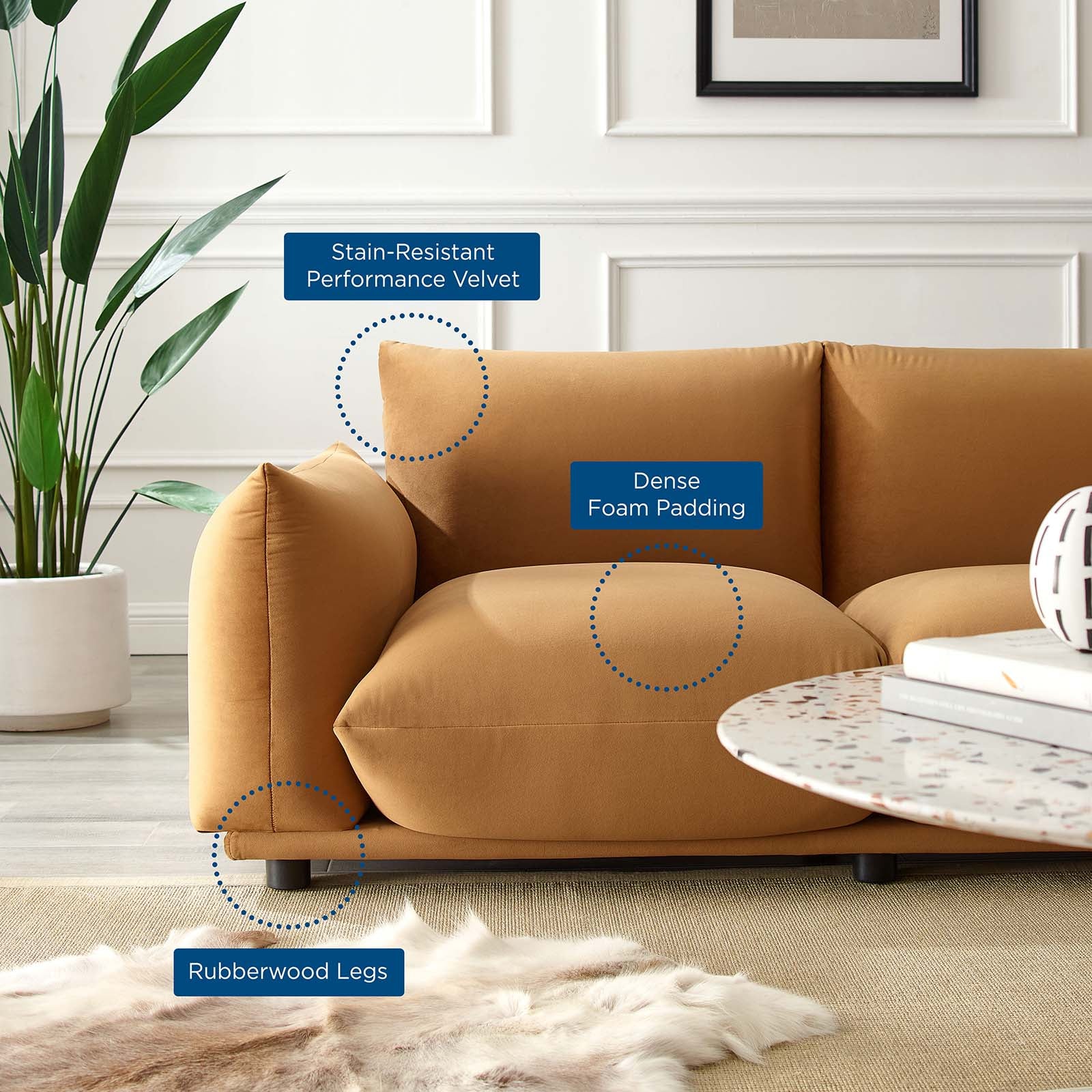 Modway Loveseats - Copious Performance Velvet Loveseat Cognac