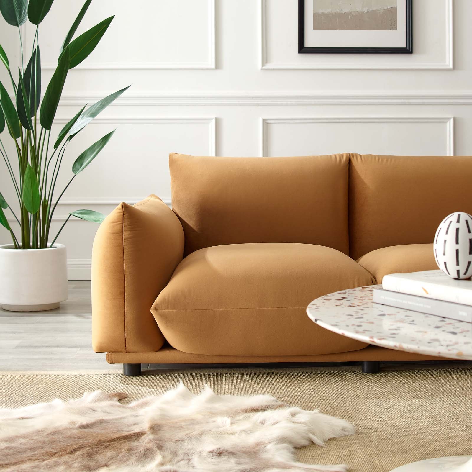 Modway Loveseats - Copious Performance Velvet Loveseat Cognac
