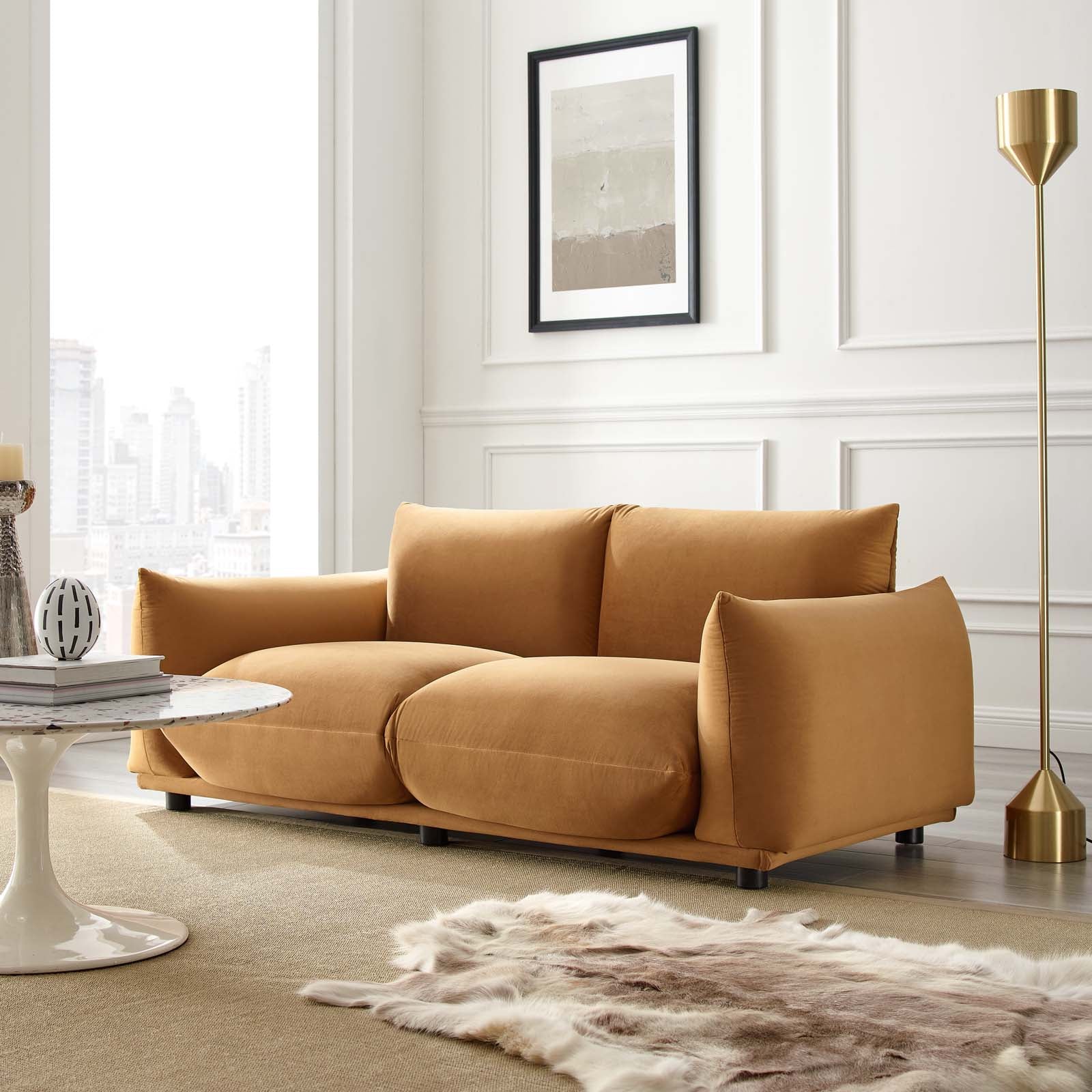 Modway Loveseats - Copious Performance Velvet Loveseat Cognac