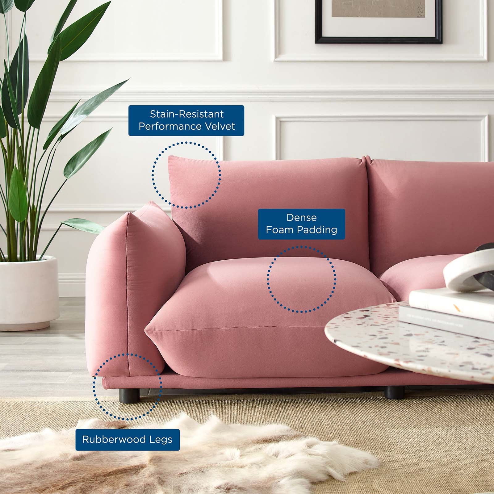 Modway Loveseats - Copious Performance Velvet Loveseat Dusty Rose