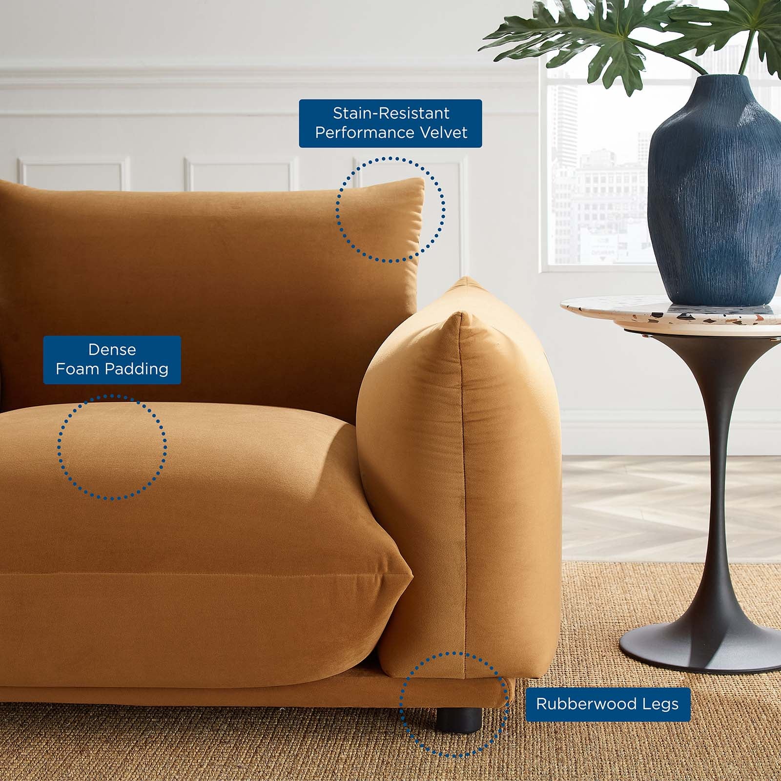 Modway Accent Chairs - Copious Performance Velvet Armchair Cognac