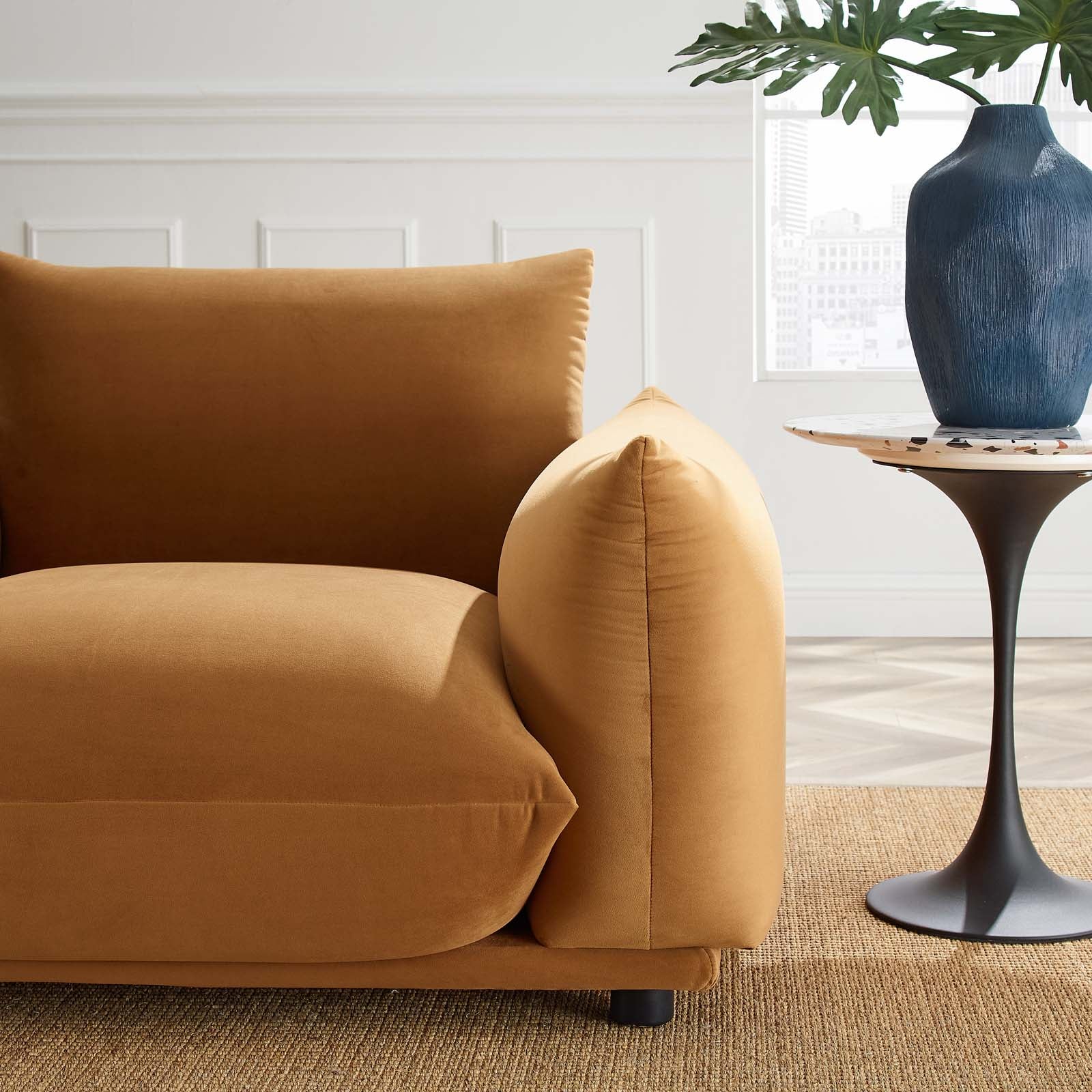 Modway Accent Chairs - Copious Performance Velvet Armchair Cognac