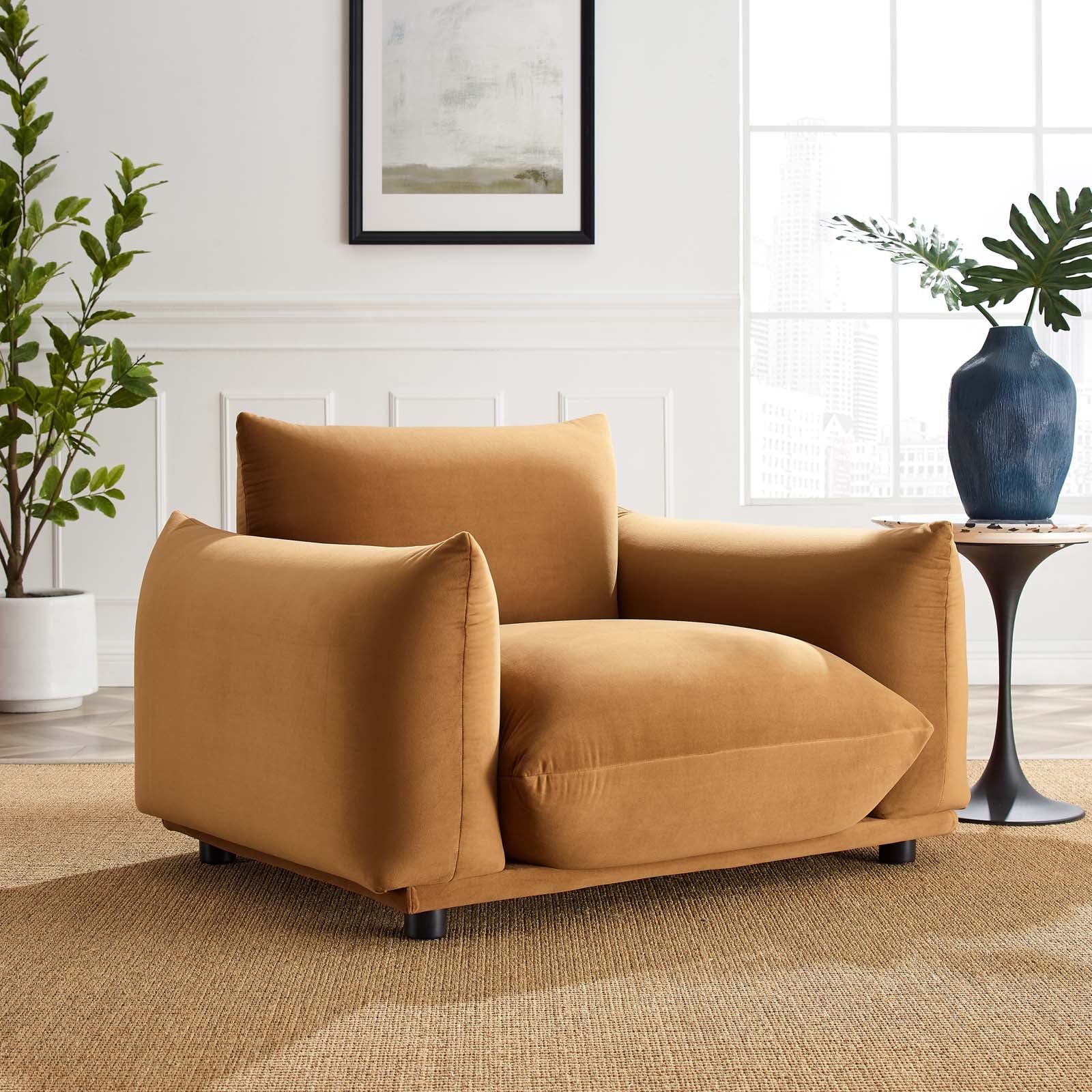 Modway Accent Chairs - Copious Performance Velvet Armchair Cognac