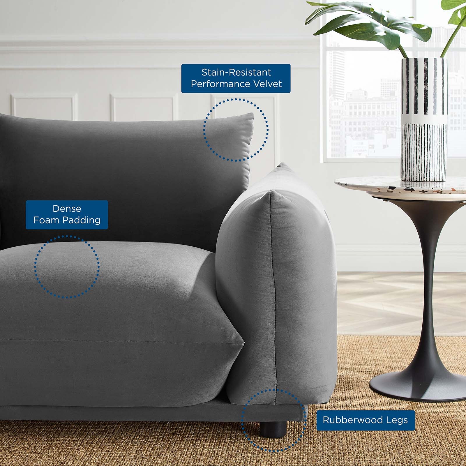 Modway Accent Chairs - Copious Performance Velvet Armchair Gray