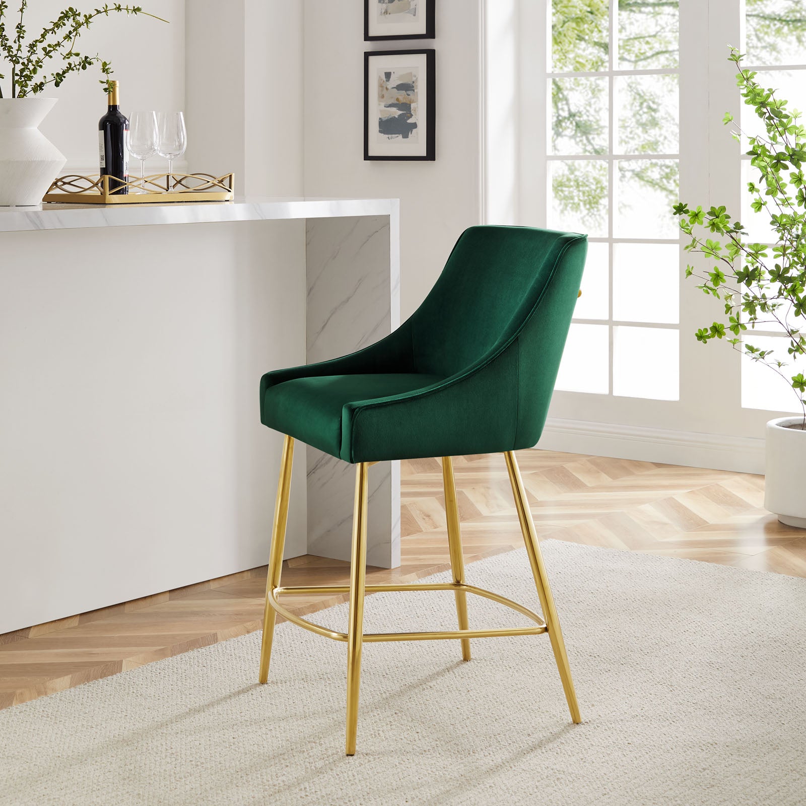 Modway Barstools - Discern Performance Velvet Counter Stool Green