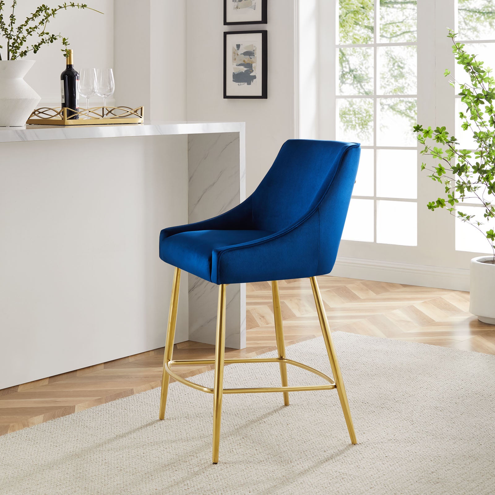 Modway Barstools - Discern Performance Velvet Counter Stool Navy