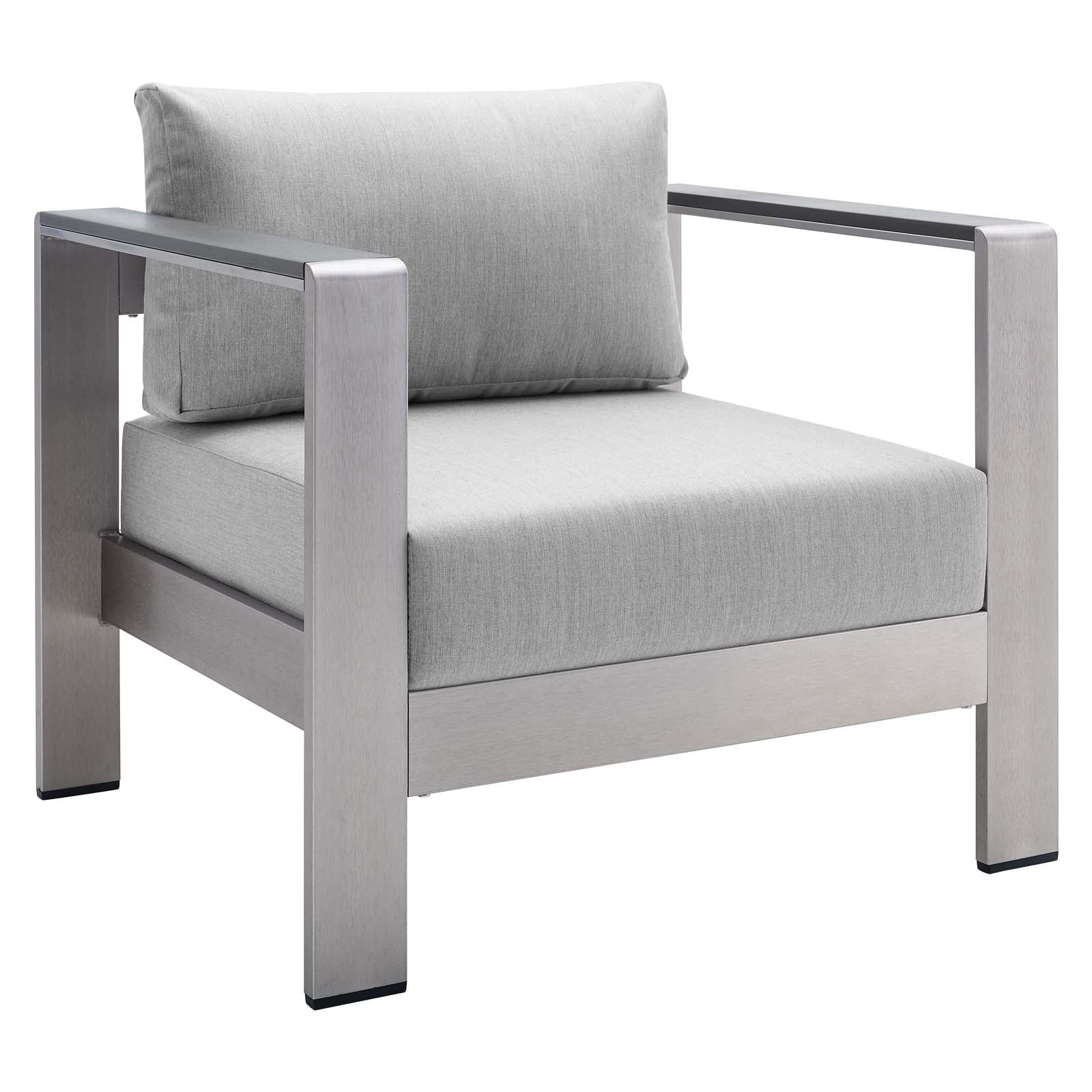 Modway Outdoor Conversation Sets - Shore Sunbrella Fabric Outdoor Patio Aluminum 7 Piece Sectional Sofa Set Silver Gray