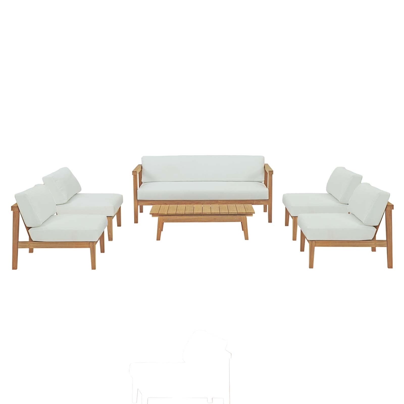 Modway Outdoor Sofas - Bayport-6-Piece-Outdoor-Patio-Teak-Set-Natural-White