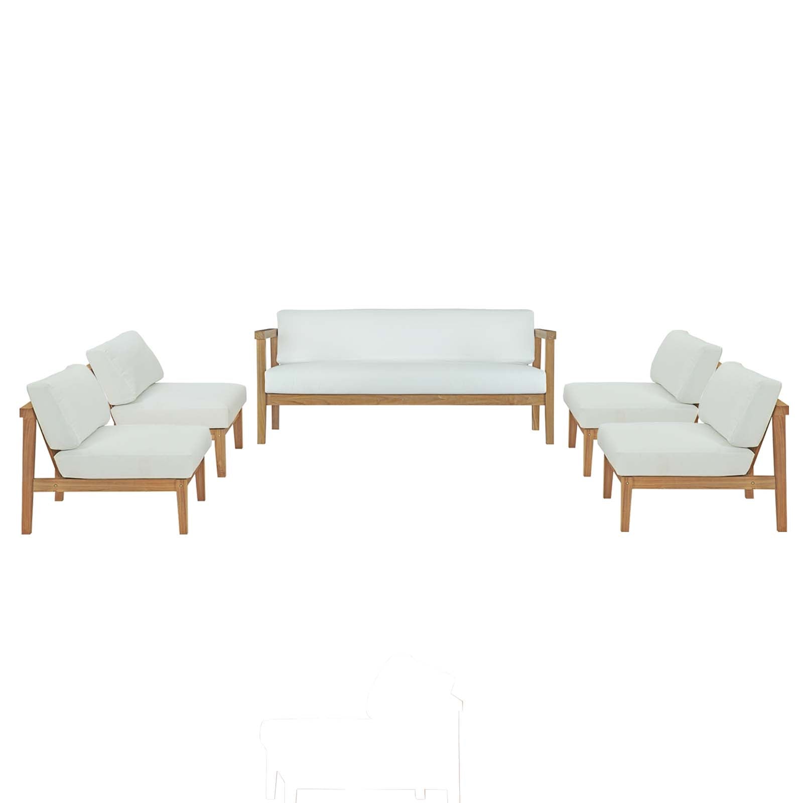 Modway Outdoor Sofas - Bayport-5-Piece-Outdoor-Patio-Teak-Set-Natural-White