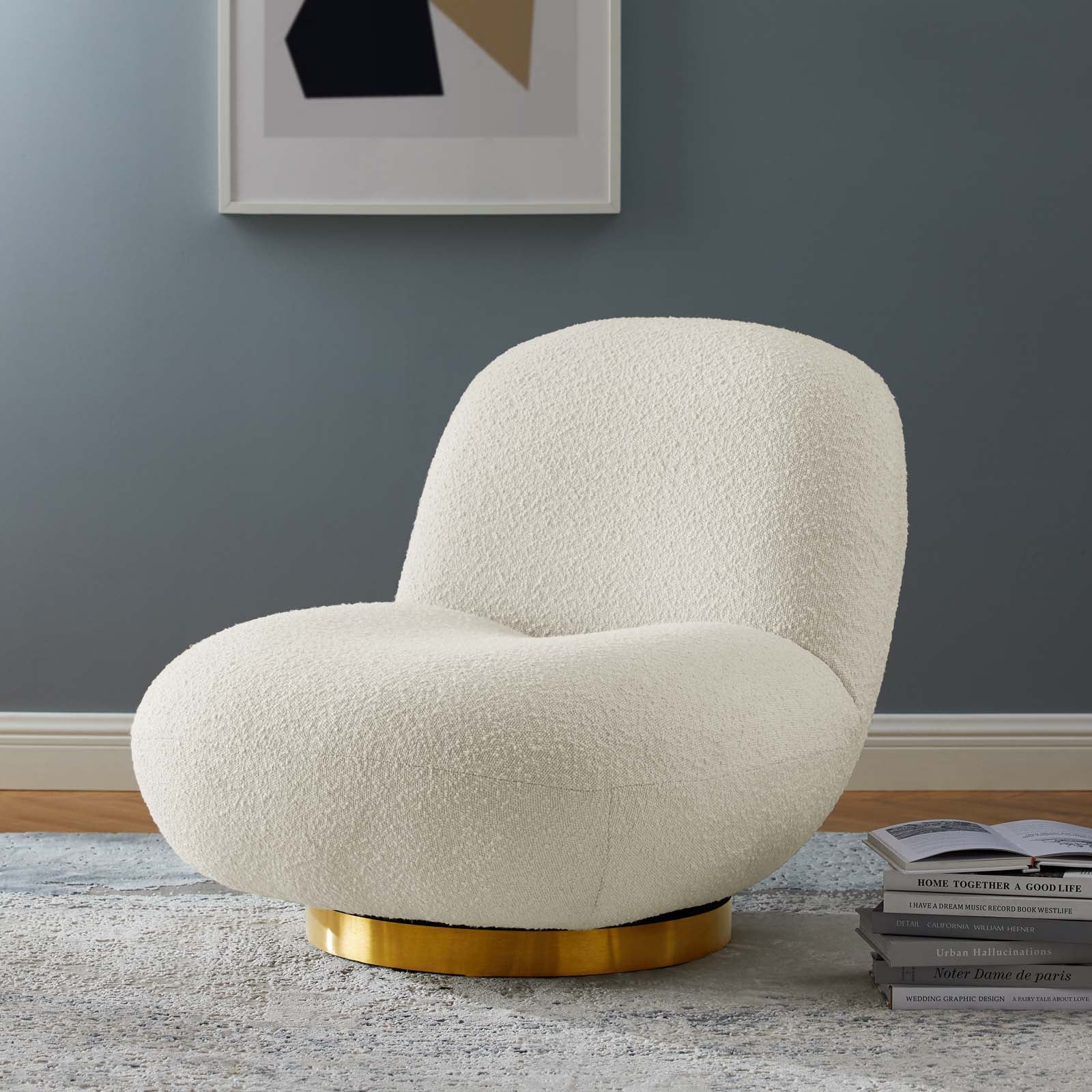 Modway Accent Chairs - Kindred Upholstered Fabric Swivel Chair Gold Ivory
