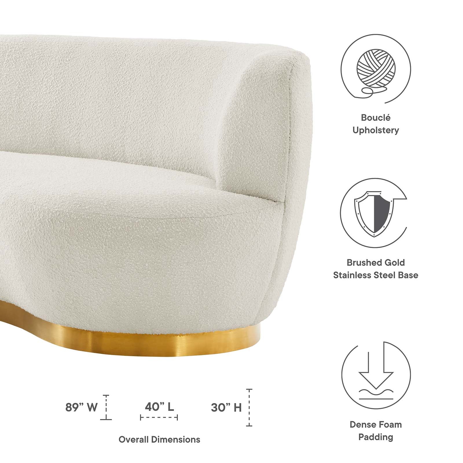 Modway Sofas & Couches - Kindred Upholstered Fabric Sofa Gold Ivory