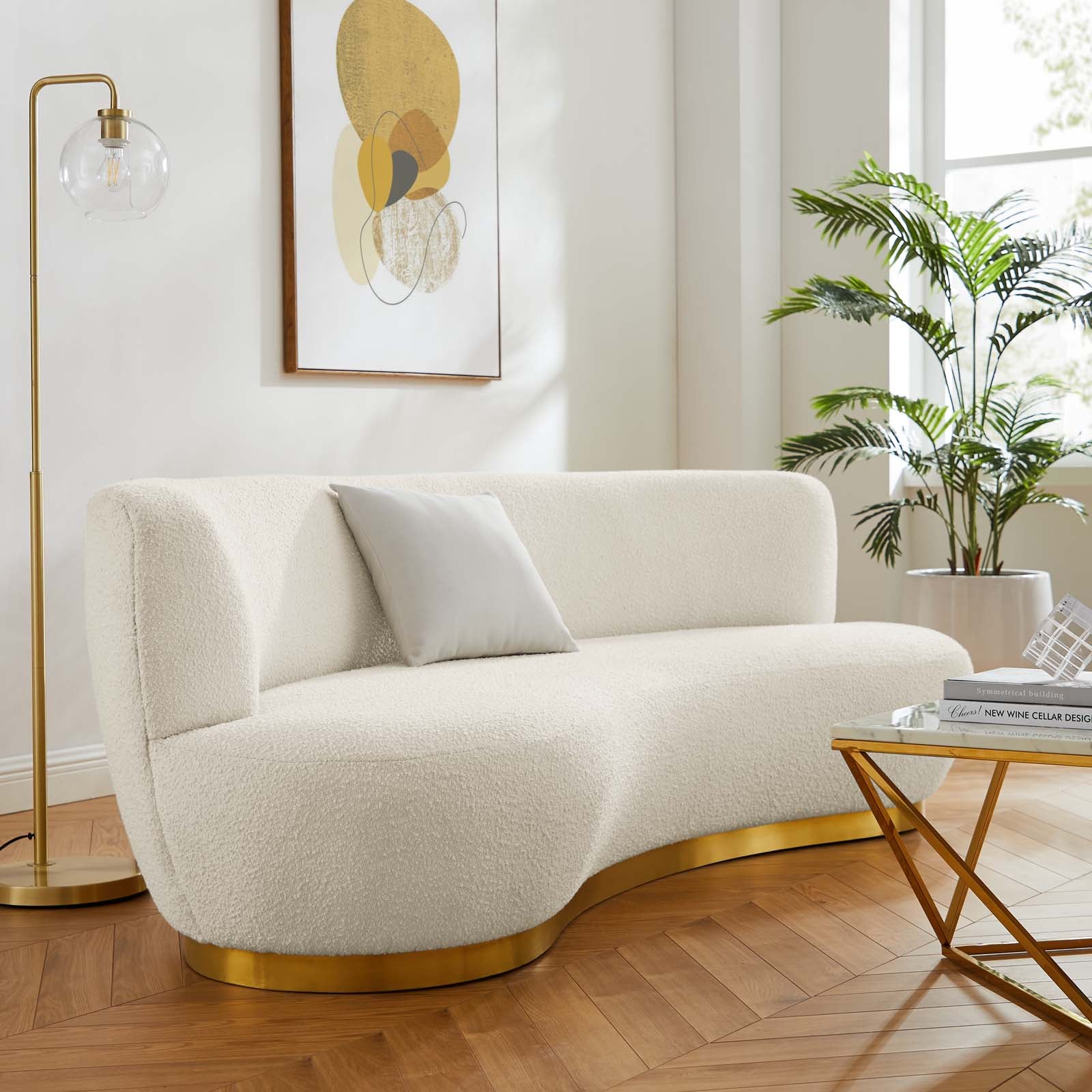 Modway Sofas & Couches - Kindred Upholstered Fabric Sofa Gold Ivory