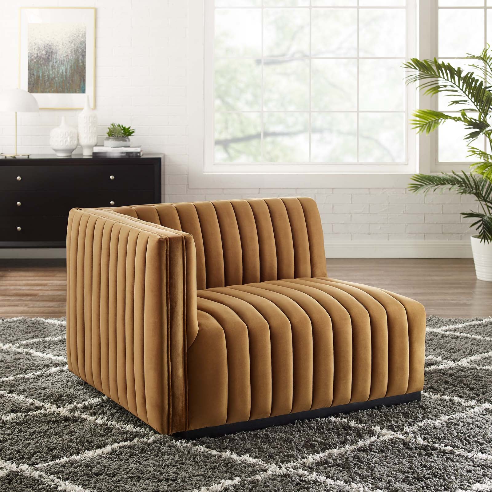 Modway Accent Chairs - Conjure Channel Tufted Performance Velvet Left-Arm Chair Black Cognac
