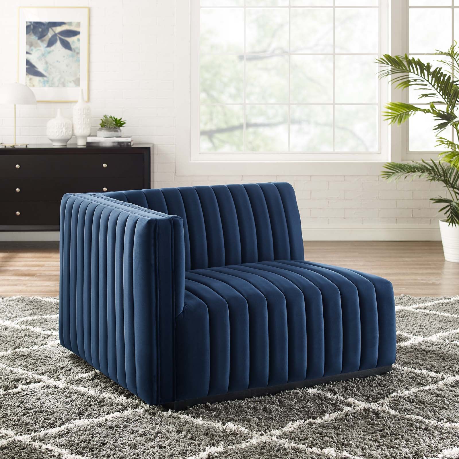 Modway Accent Chairs - Conjure Channel Tufted Performance Velvet Left-Arm Chair Black Midnight Blue