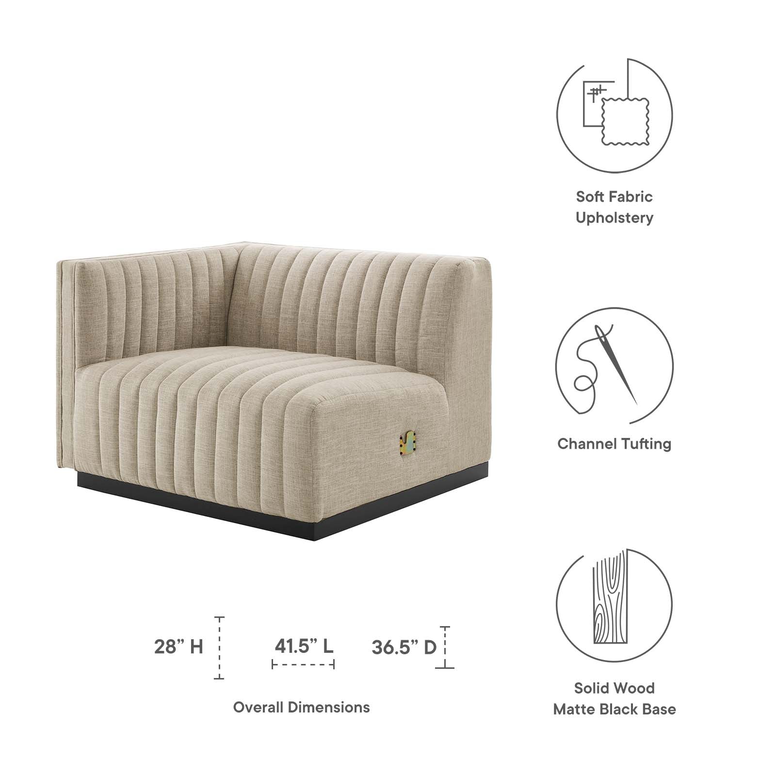 Modway Accent Chairs - Conjure Channel Tufted Upholstered Fabric Left-Arm Chair Black Beige