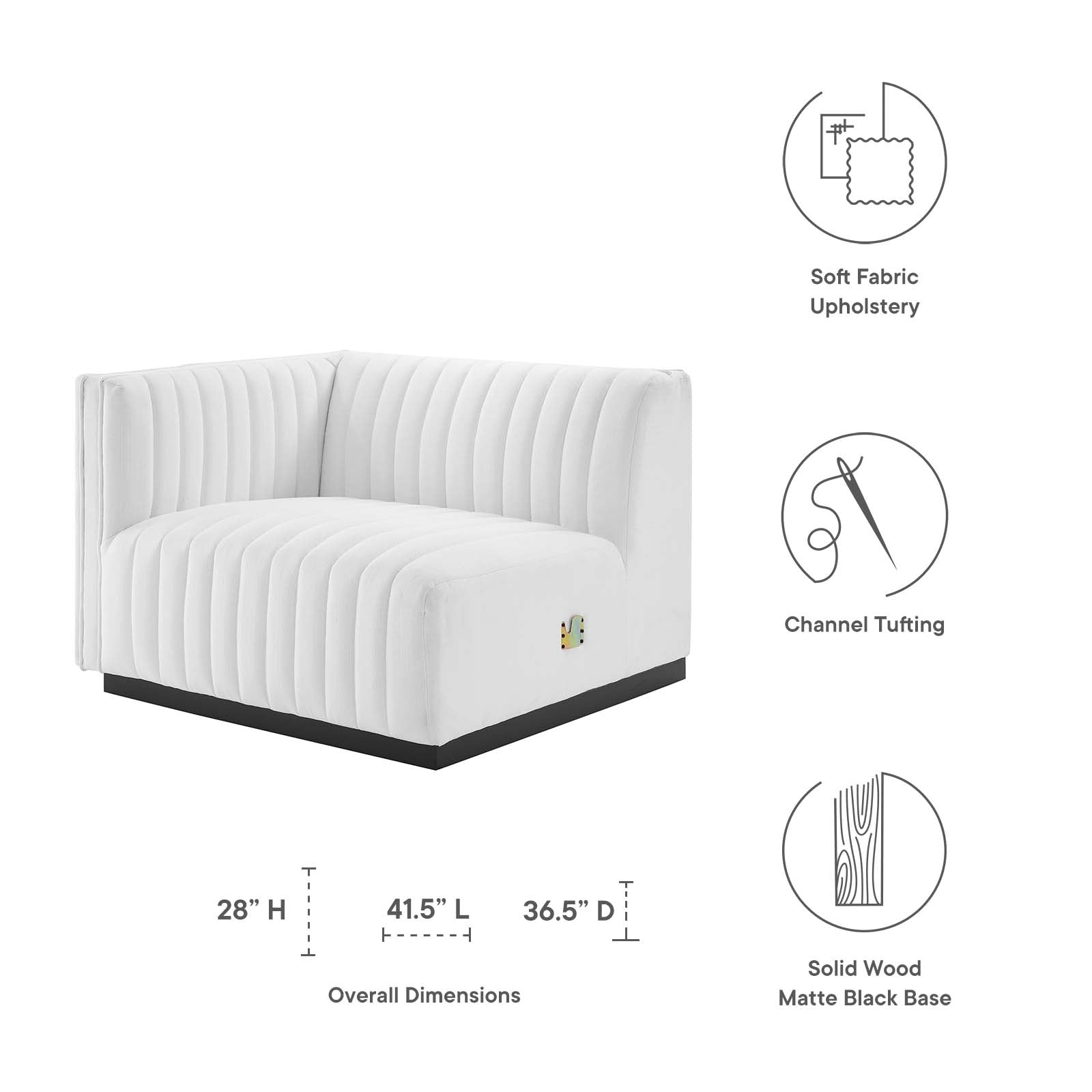 Modway Accent Chairs - Conjure Channel Tufted Upholstered Fabric Left-Arm Chair Black White