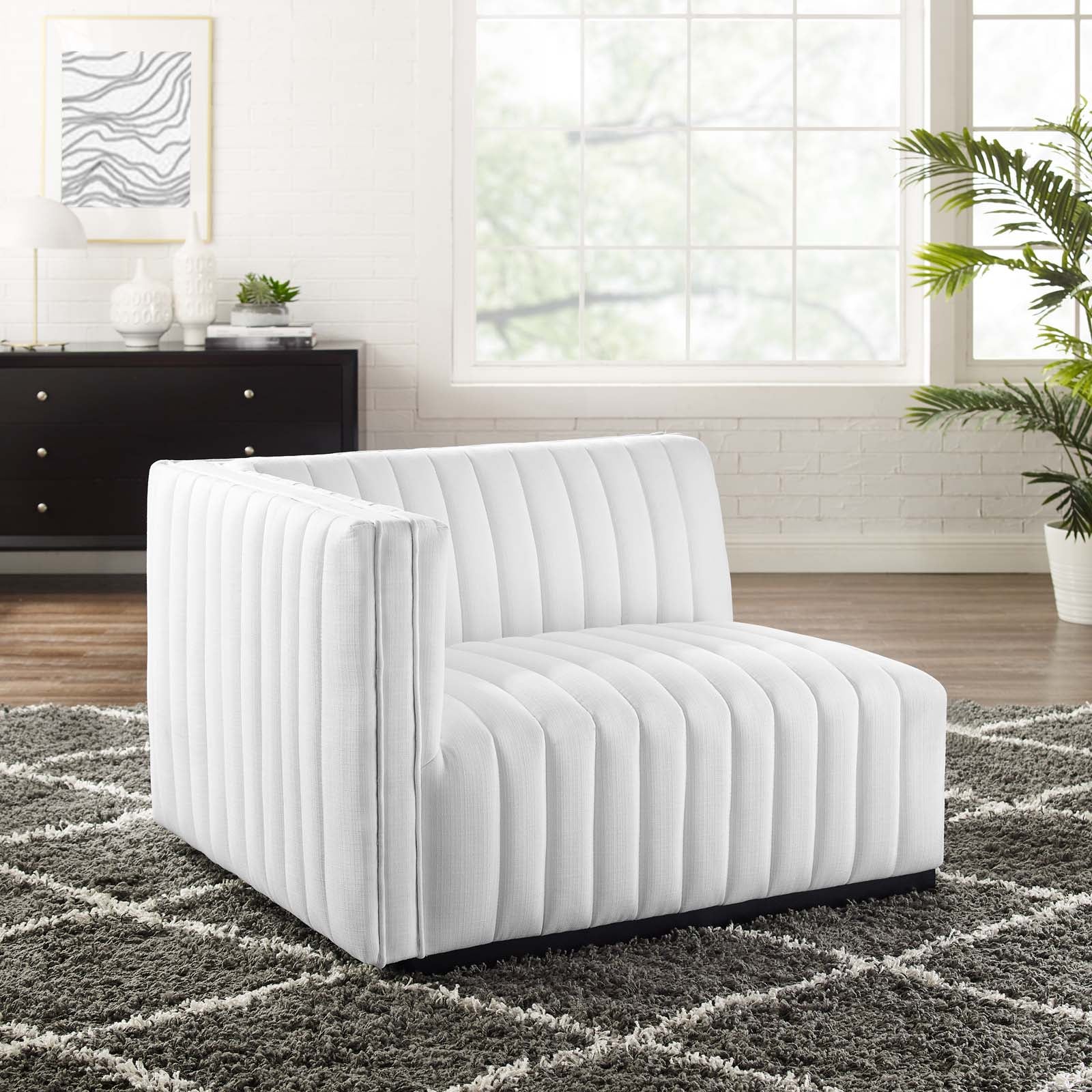 Modway Accent Chairs - Conjure Channel Tufted Upholstered Fabric Left-Arm Chair Black White