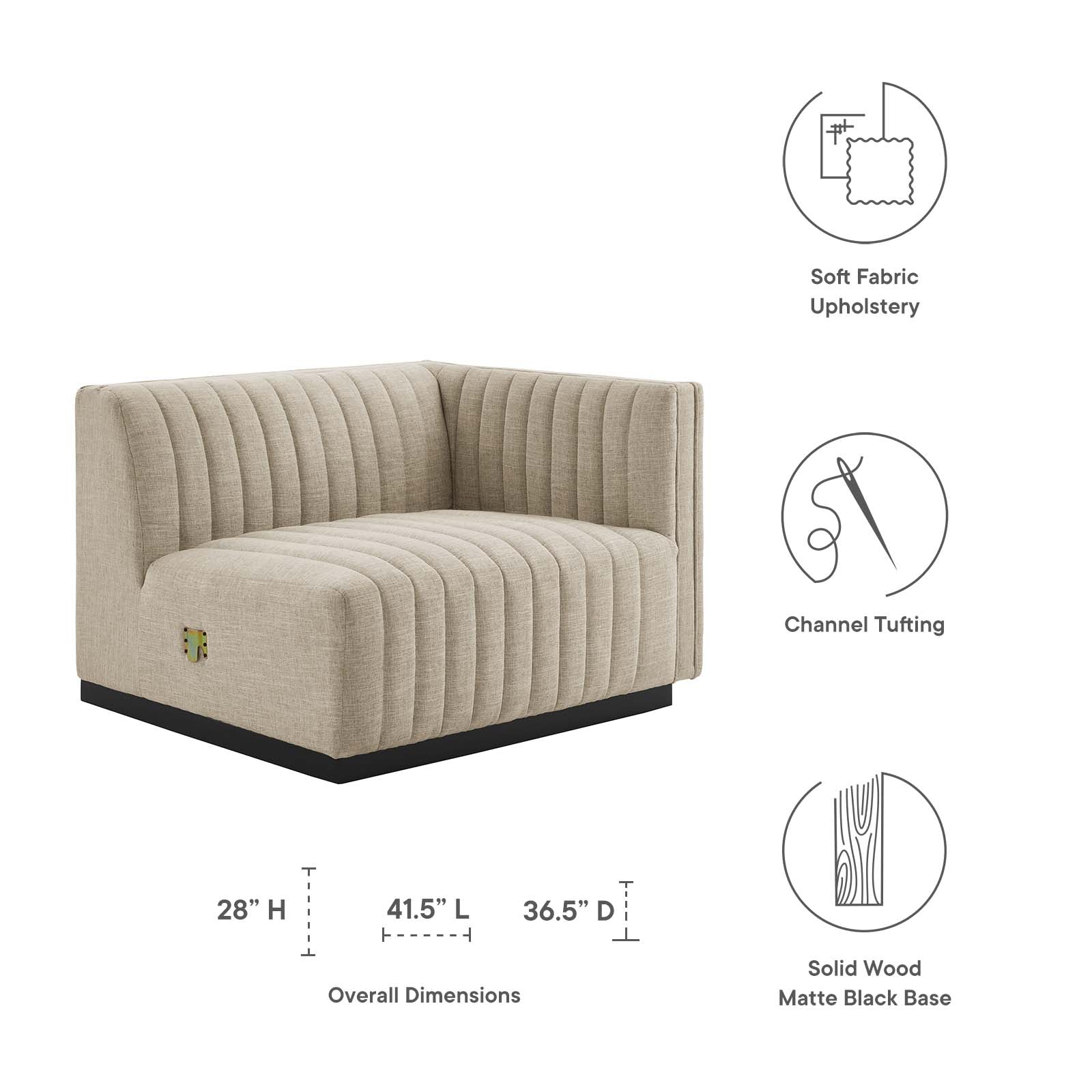 Modway Accent Chairs - Conjure Channel Tufted Upholstered Fabric Right-Arm Chair BlackBeige